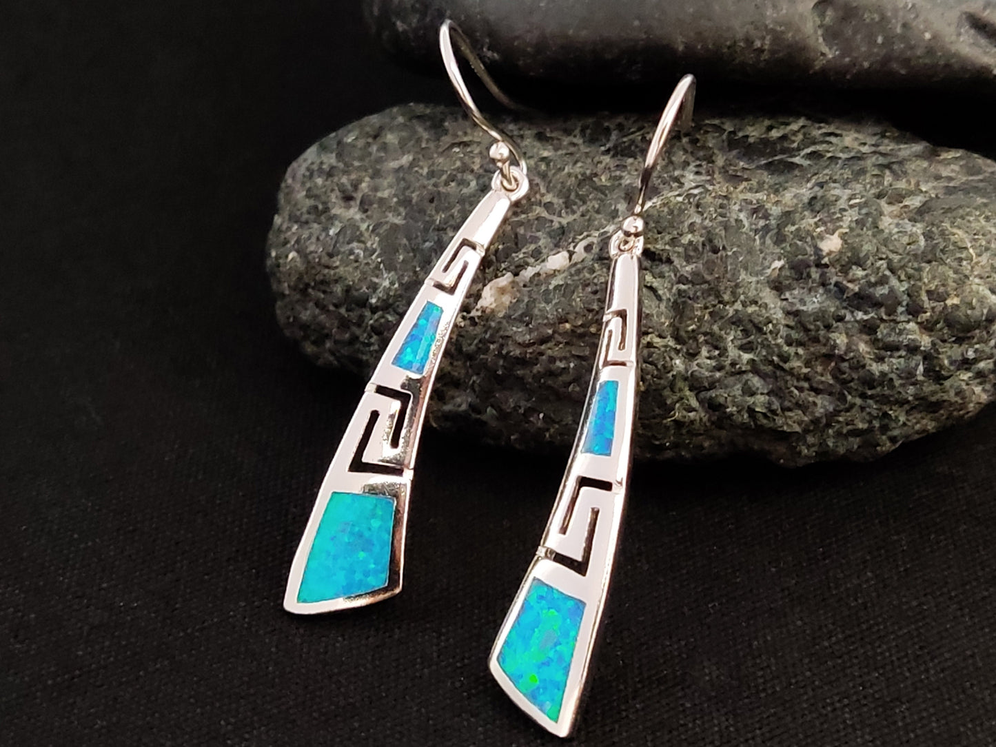 Greek Opal Curved Dangle Earrings