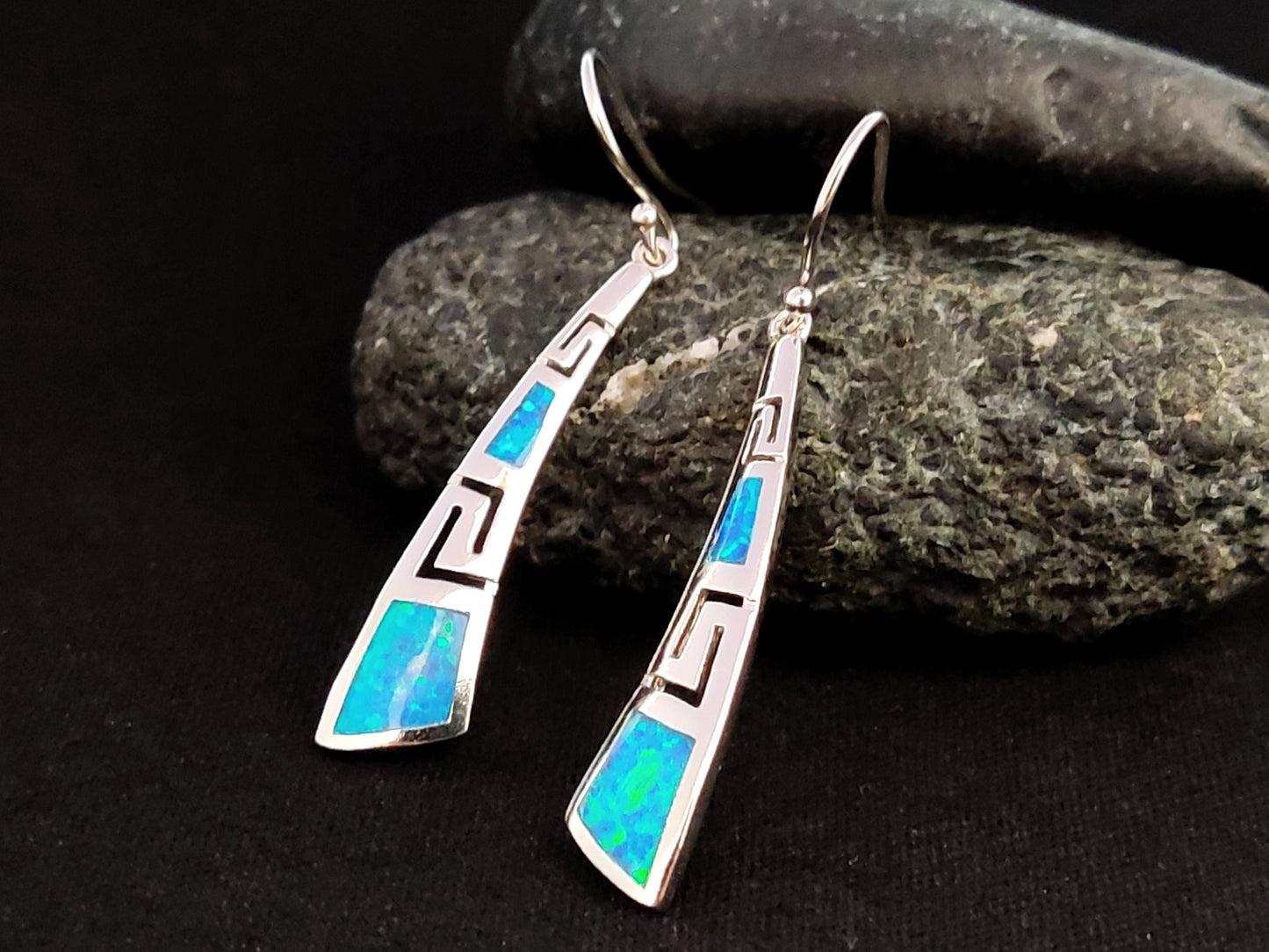 Greek Opal Curved Dangle Earrings