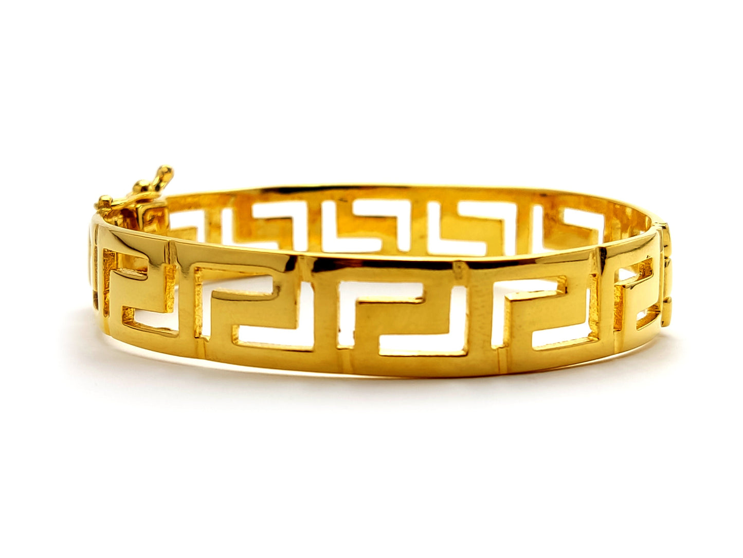 Sterling Silver 925 Greek Key Cuff Bracelet Eternity Gold Plated 22K Meander Wide Bracelet 11mm, Greek Jewelry, Griechisches Silber Armband