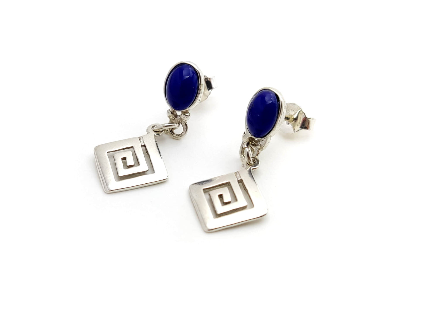 Sterling Silver 925 Greek Key Lapis Earrings , Eternity Key Meander Pattern Plain Dangle Earrings , Greek Jewelry , Griechische Ohrringe