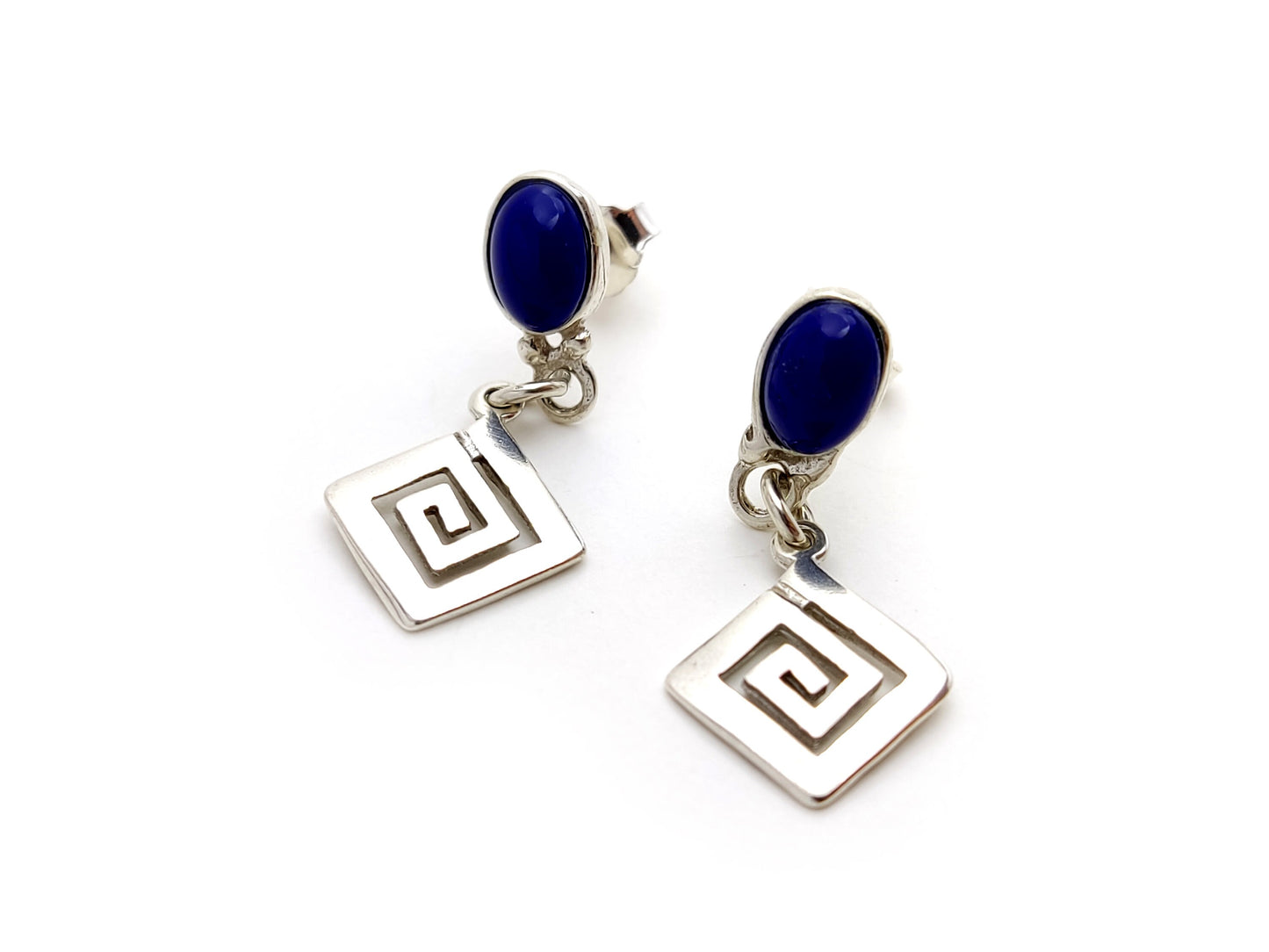 Sterling Silver 925 Greek Key Lapis Earrings , Eternity Key Meander Pattern Plain Dangle Earrings , Greek Jewelry , Griechische Ohrringe