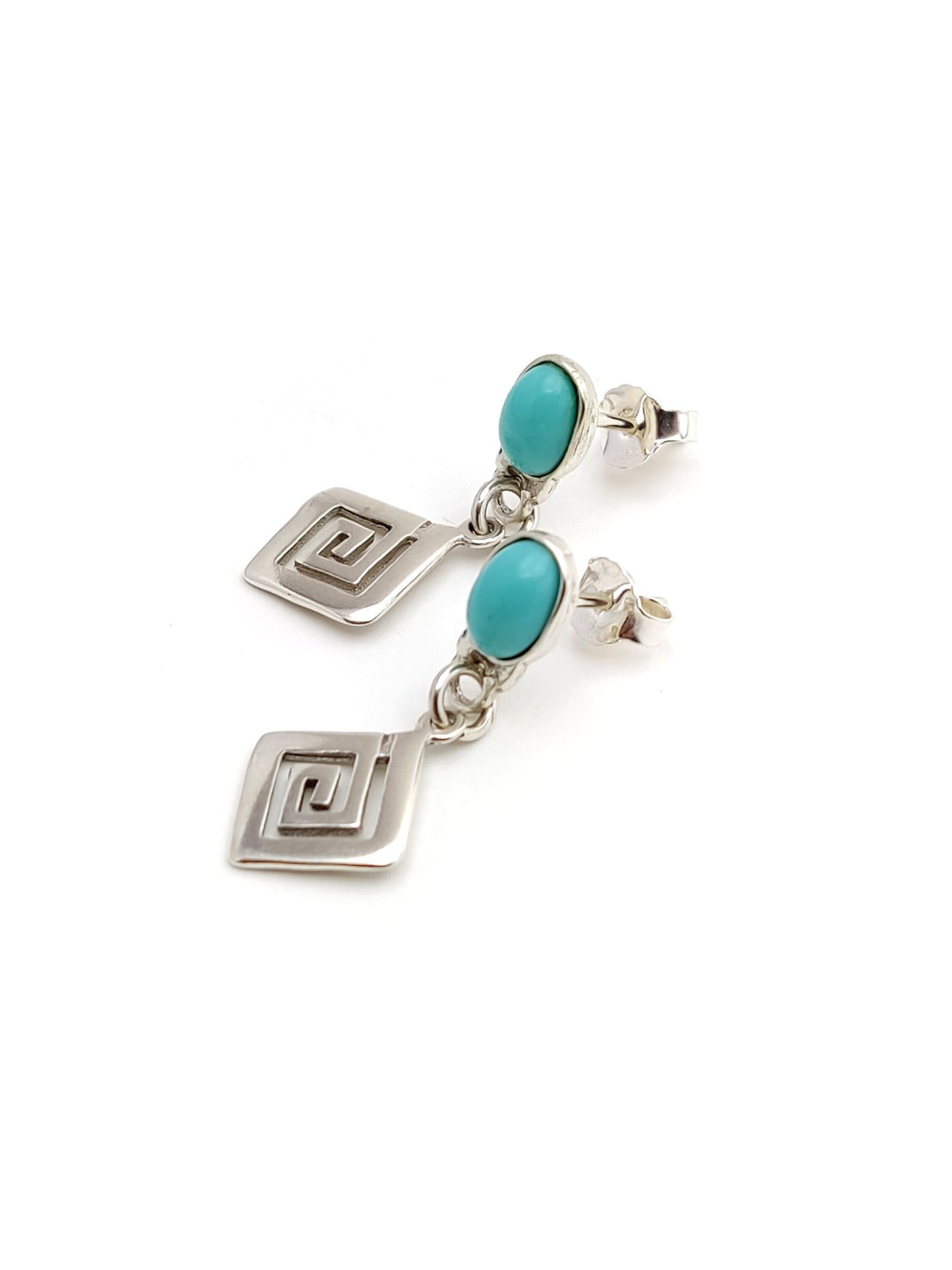 Sterling Silver 925 Greek Key Turquoise Earrings , Eternity Key Meander Pattern Plain Dangle Earrings , Greek Jewelry , Griechische Ohrringe