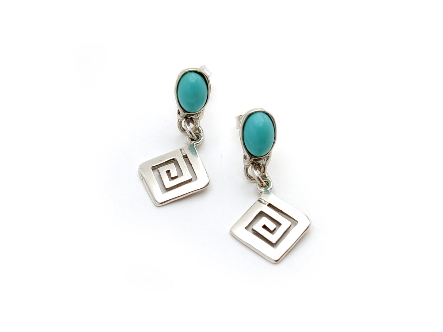 Sterling Silver 925 Greek Key Turquoise Earrings , Eternity Key Meander Pattern Plain Dangle Earrings , Greek Jewelry , Griechische Ohrringe