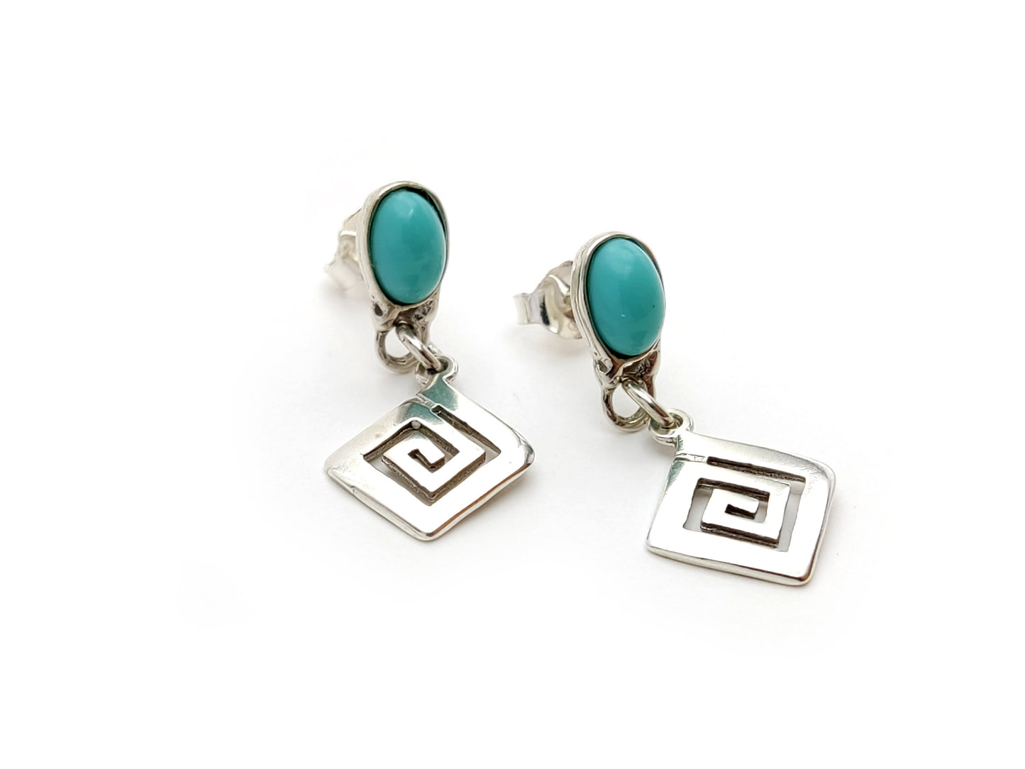 Sterling Silver 925 Greek Key Turquoise Earrings , Eternity Key Meander Pattern Plain Dangle Earrings , Greek Jewelry , Griechische Ohrringe