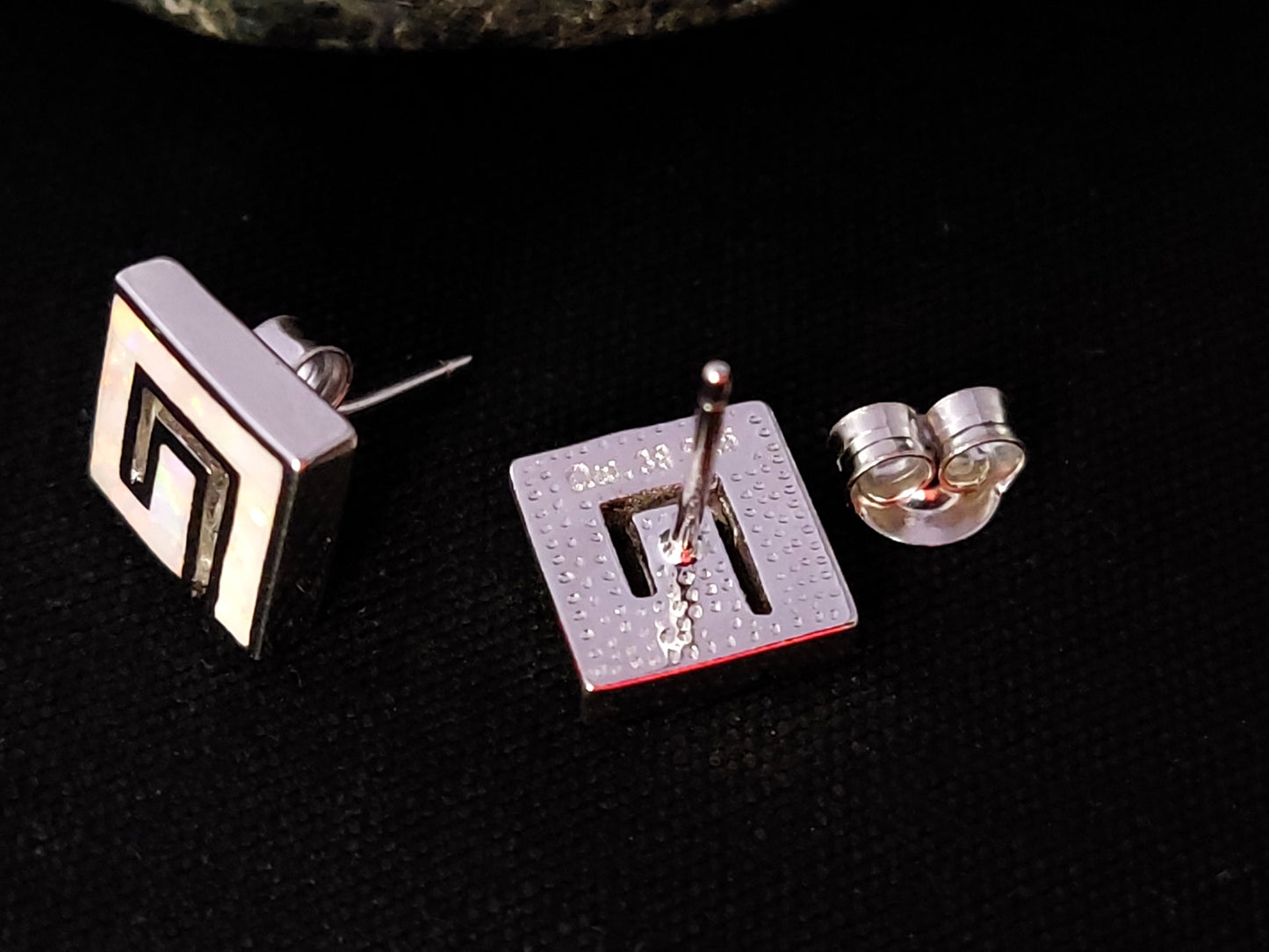 Sterling Silver 925 Greek Fire White Opal Stud Square Earrings 9x9mm, Greek Opal Square Earrings, Greek Jewelry, Griechischer Opal Ohrringe