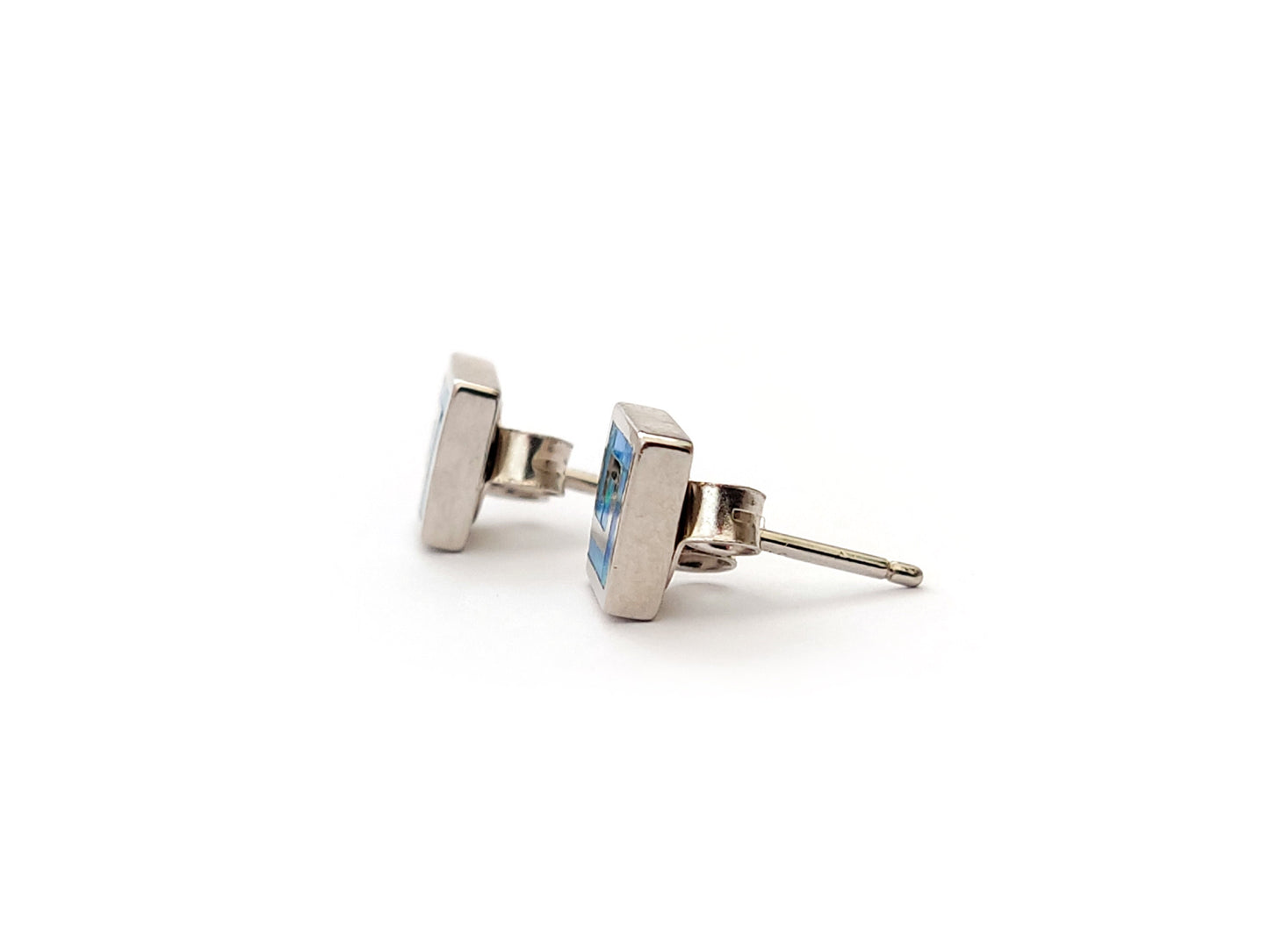 Greek Opal Earrings, Square Earrings, Small Earrings 6mm, Sterling Silver 925, Greek Key Opal Jewelry, Greek Jewelry, Round Earrings