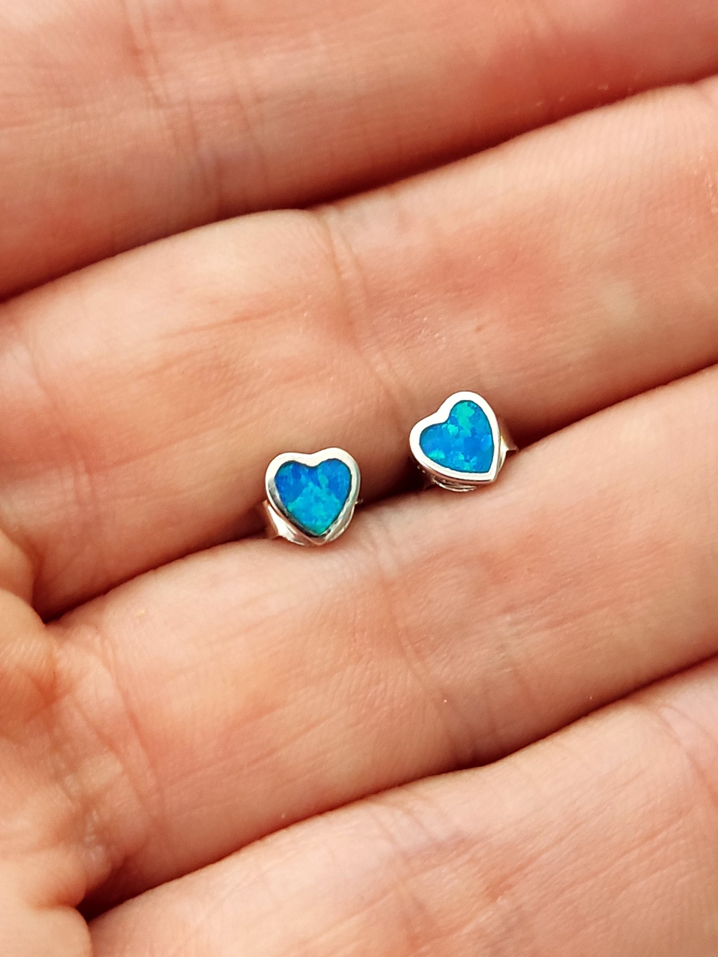 Heart Opal Earrings, Opal Earrings, Small Earrings 6mm, Sterling Silver 925, Modern Heart Jewelry, Greek Jewelry, Round Earrings