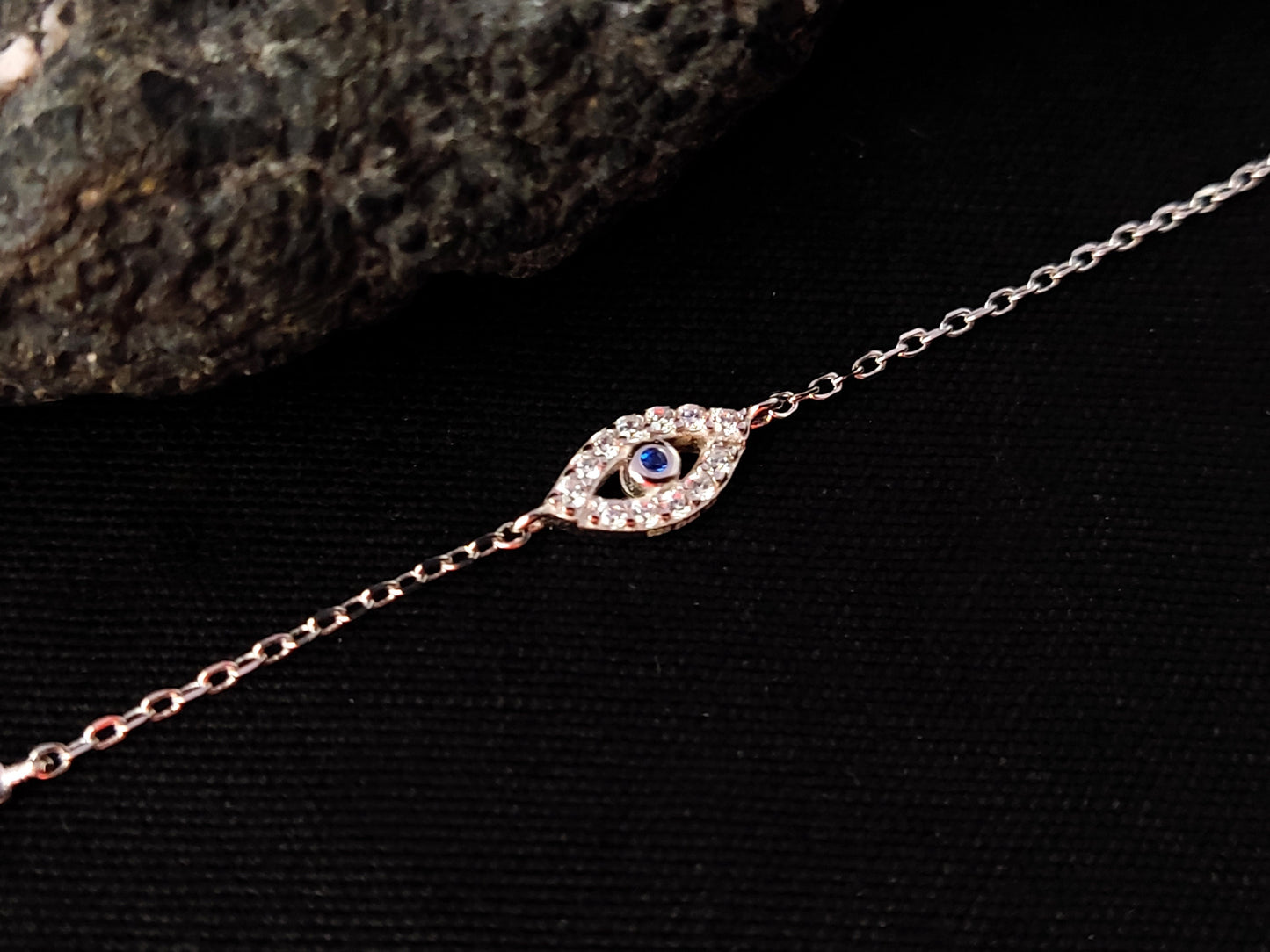 Sterling Silver 925 Greek Evil Eye Cross Fine Adjustable Bracelet , Crystal Blue Evil Eye, Silver Cross Bracelet, Fine Evil Eye bracelet