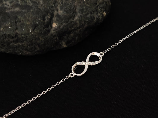 Sterling Silver 925 Infinity Eternity Loop Fine Chain Adjustable Minimalist Crystal Bracelet , Griechischer Silber Armband, Bijoux Grece