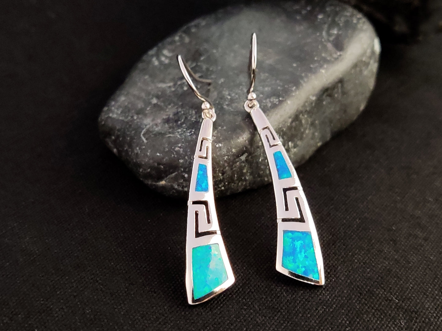 Greek Opal Curved Dangle Earrings