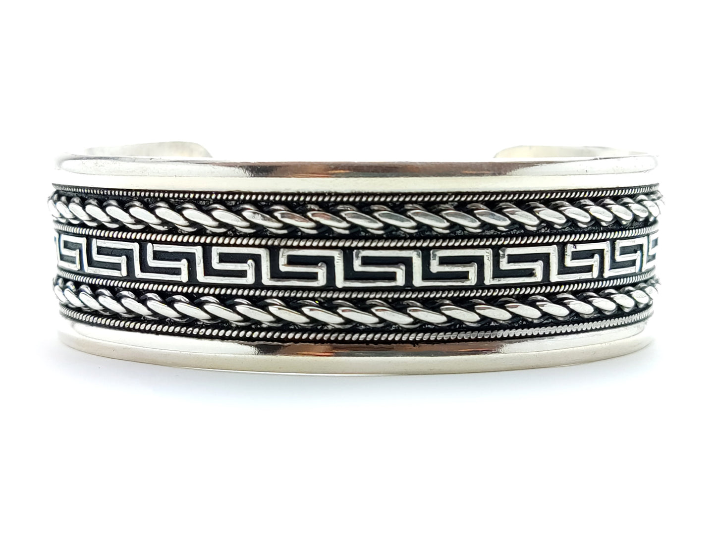 Sterling Silver 925 Greek Key Meander Cuff Unisex Jewelry Bracelet 22mm, Griechischer Silber Armband, Bracelet Bijoux Grecque, Men Women