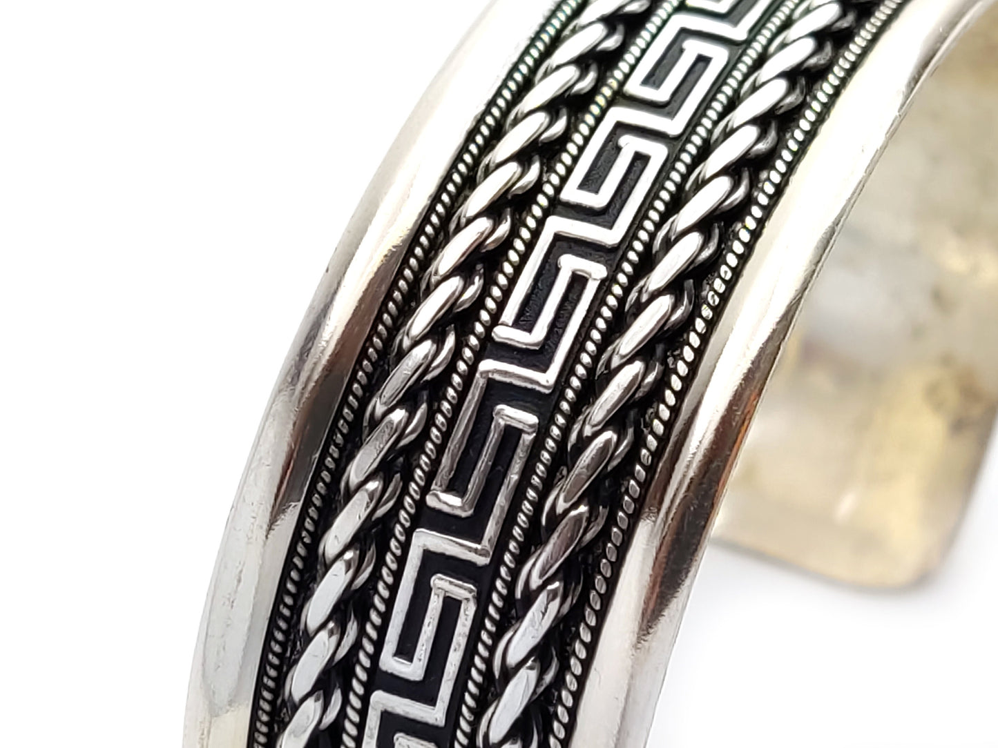 Sterling Silver 925 Greek Key Meander Cuff Unisex Jewelry Bracelet 22mm, Griechischer Silber Armband, Bracelet Bijoux Grecque, Men Women