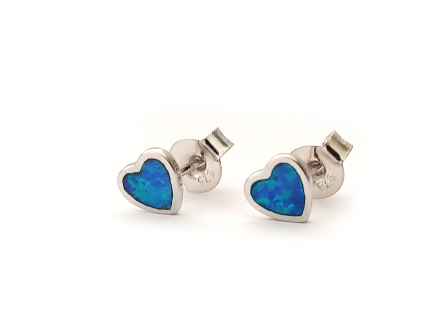 Heart Opal Earrings, Opal Earrings, Small Earrings 6mm, Sterling Silver 925, Modern Heart Jewelry, Greek Jewelry, Round Earrings
