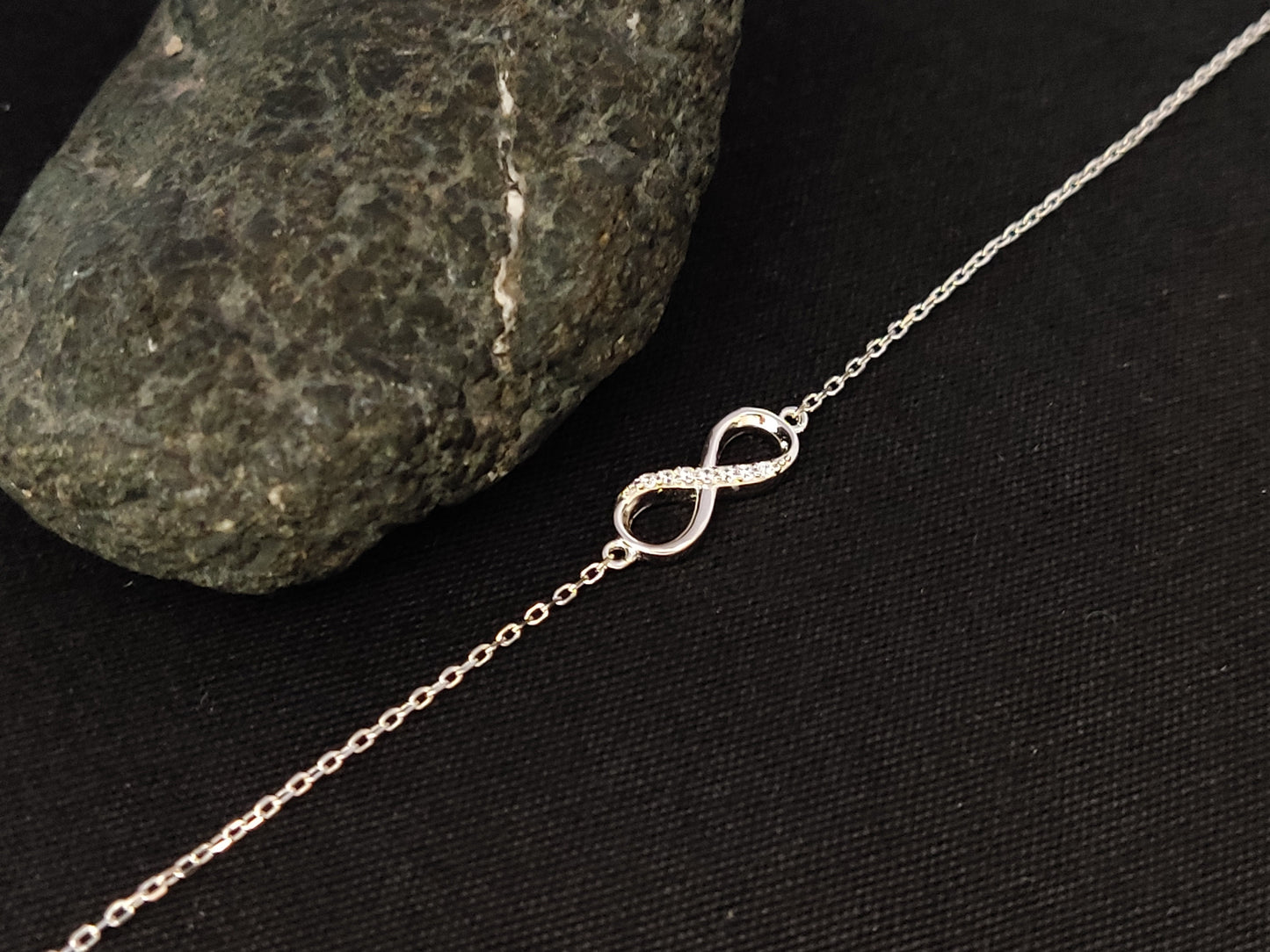 Sterling Silver 925 Infinity Eternity Loop Fine Chain Adjustable Minimalist Crystal Bracelet , Griechischer Silber Armband, Bijoux Grece