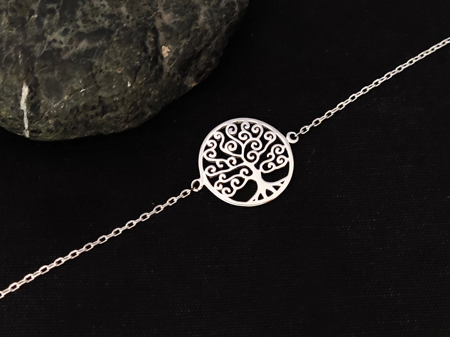 Sterling Silver 925 Tree Of Life 18mm Fine Chain Adjustable Minimalist Jewelry Greek Bracelet , Griechischer Silber Armband, Bijoux Grece