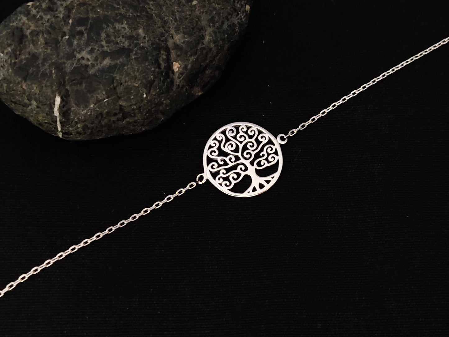 Sterling Silver 925 Tree Of Life 18mm Fine Chain Adjustable Minimalist Jewelry Greek Bracelet , Griechischer Silber Armband, Bijoux Grece