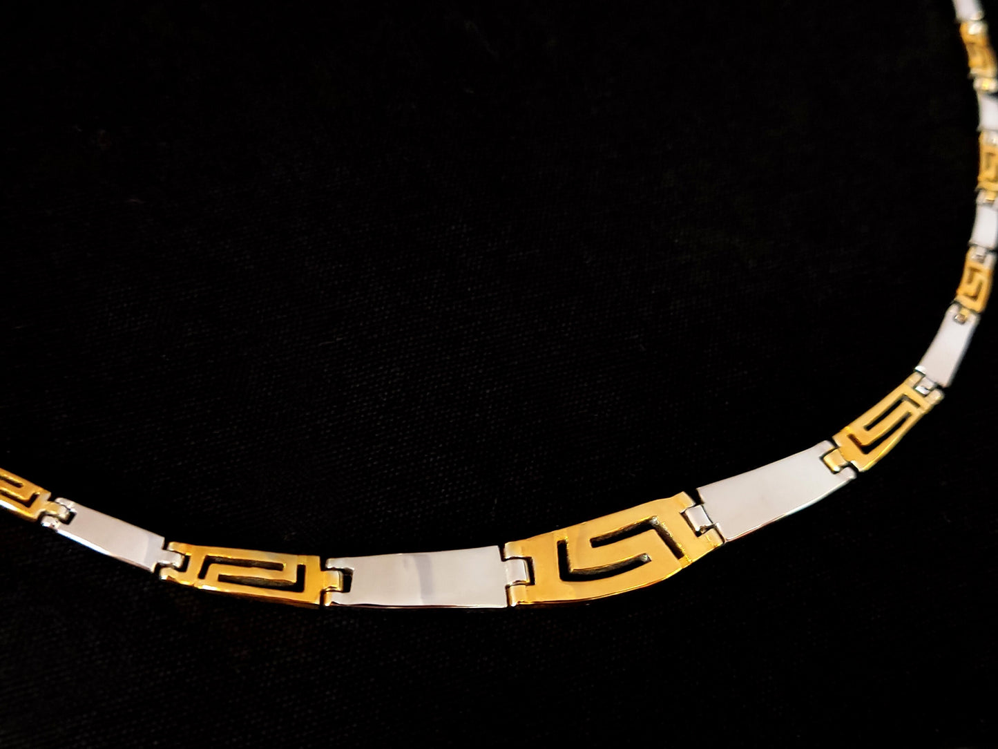 Sterling Silver 925 Bicolor Greek Key Meander Design Gold Plated Gradual Necklace, Griechischer Silber Vergoldet Kette, Greek Jewelry Shop