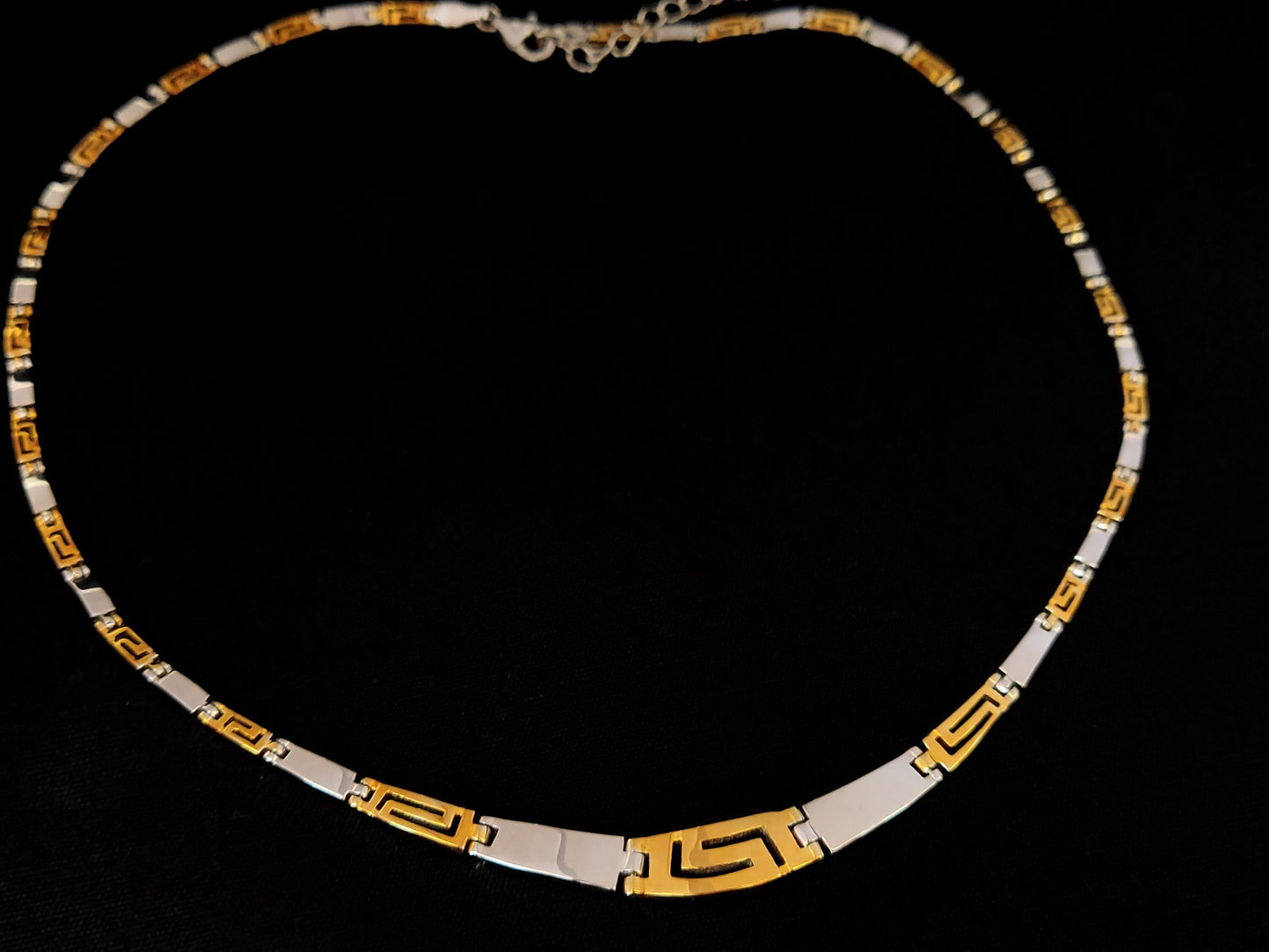 Sterling Silver 925 Bicolor Greek Key Meander Design Gold Plated Gradual Necklace, Griechischer Silber Vergoldet Kette, Greek Jewelry Shop