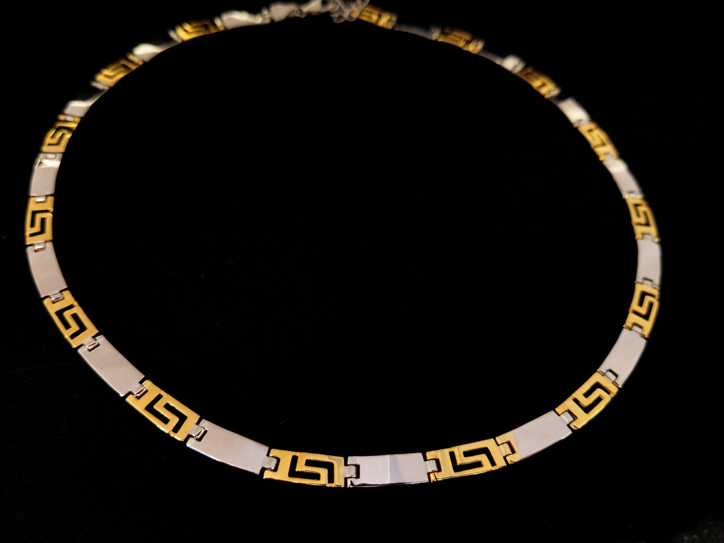Sterling Silver 925 Bicolor Greek Key Meander Design Gold Plated Modern Necklace, Griechischer Silber Vergoldet Kette, Greek Jewelry Shop