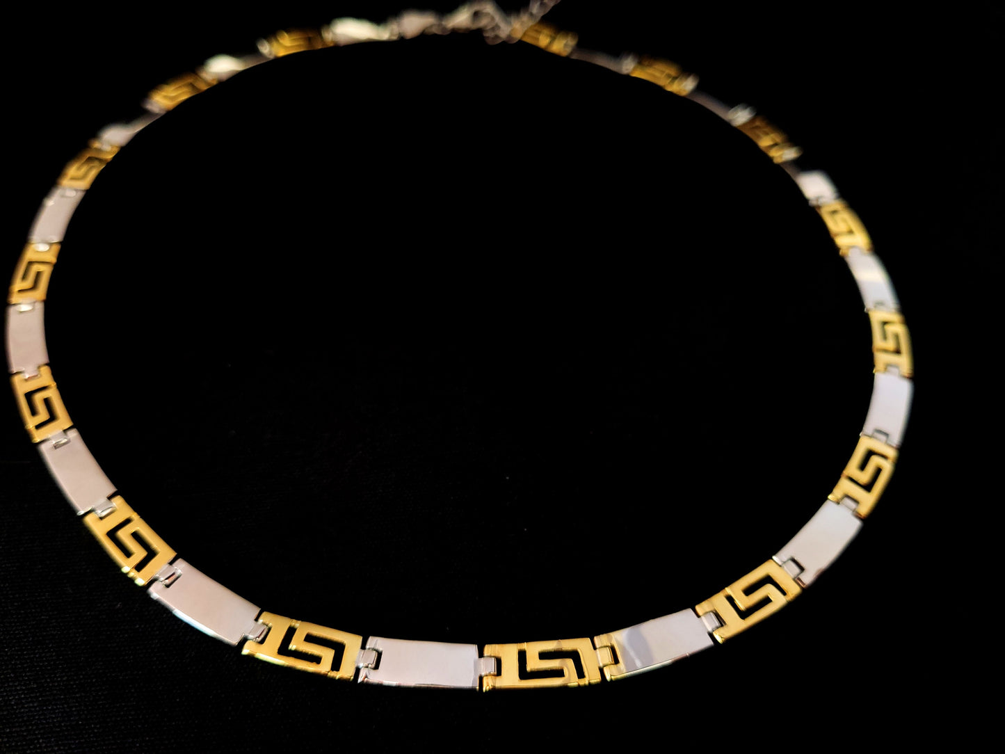 Sterling Silver 925 Bicolor Greek Key Meander Design Gold Plated Modern Necklace, Griechischer Silber Vergoldet Kette, Greek Jewelry Shop