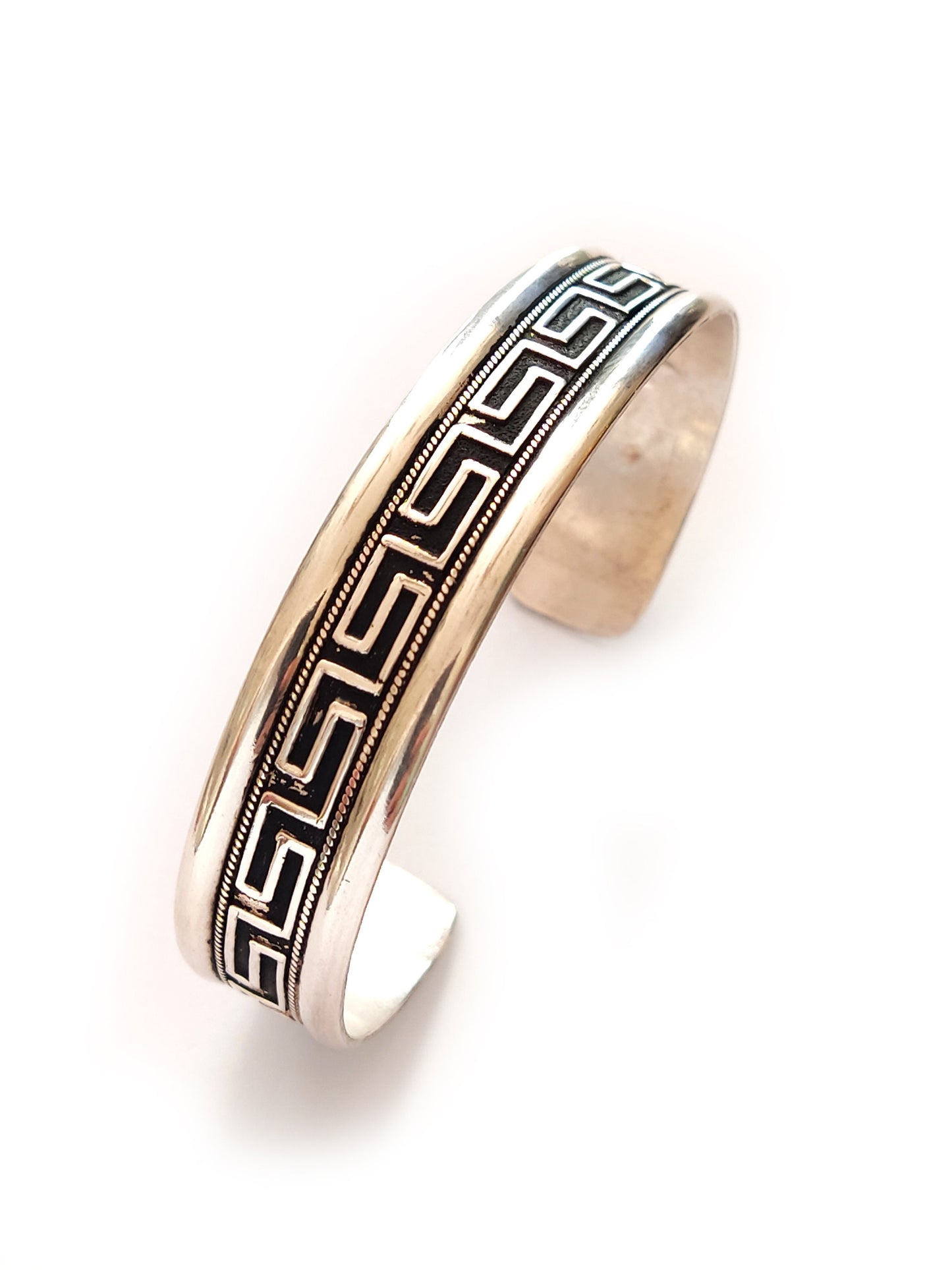 Sterling Silver 925 Greek Key Meander Cuff Unisex Jewelry Bracelet 14mm, Griechischer Silber Armband, Bracelet Bijoux Grecque, Men Women