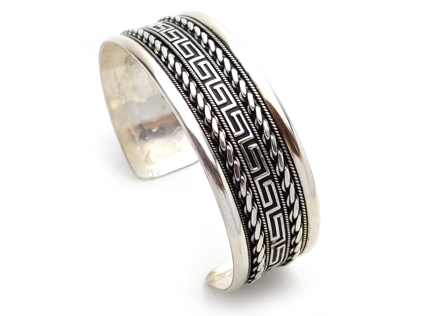 Sterling Silver 925 Greek Key Meander Cuff Unisex Jewelry Bracelet 22mm, Griechischer Silber Armband, Bracelet Bijoux Grecque, Men Women