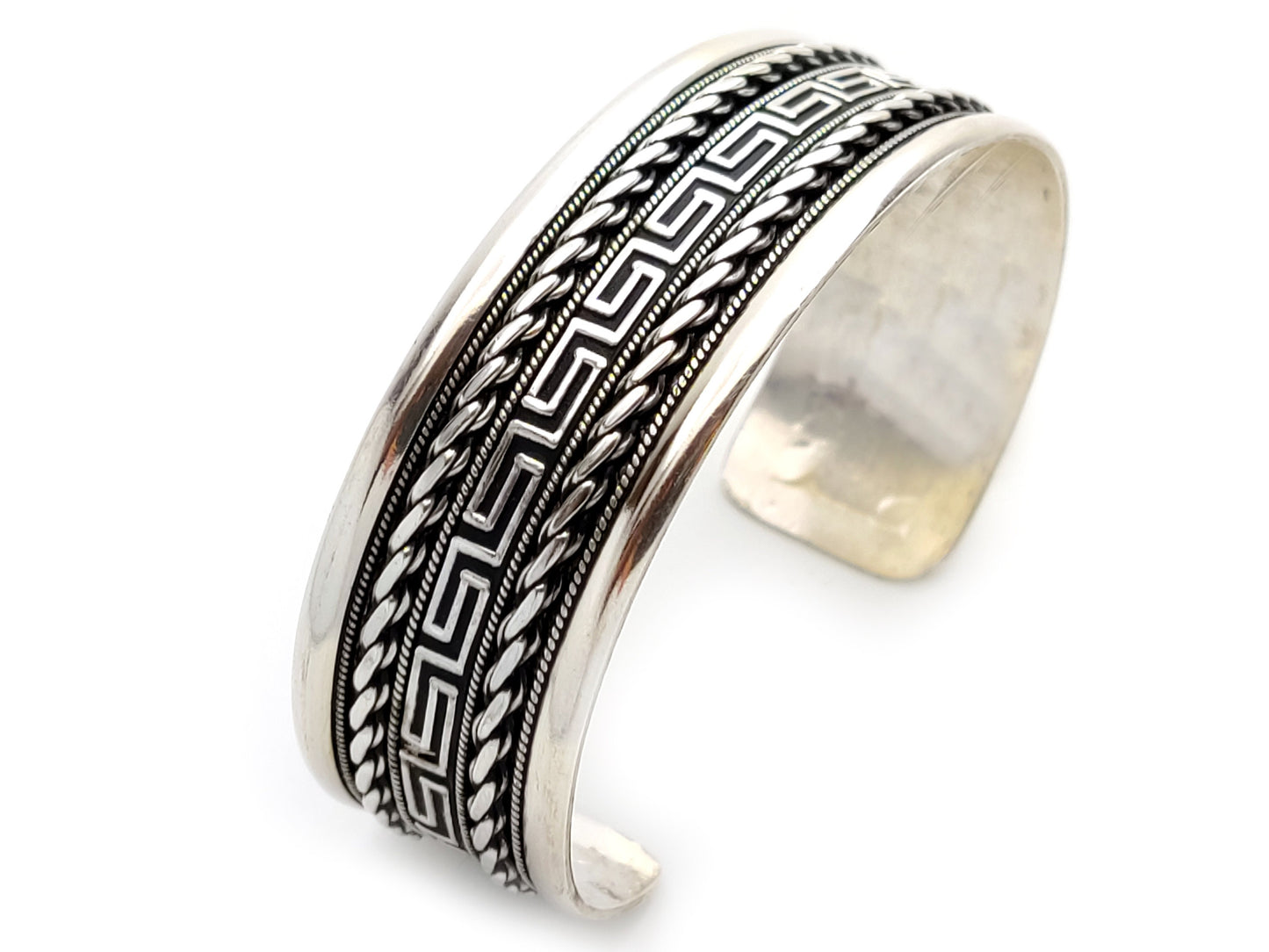 Sterling Silver 925 Greek Key Meander Cuff Unisex Jewelry Bracelet 22mm, Griechischer Silber Armband, Bracelet Bijoux Grecque, Men Women
