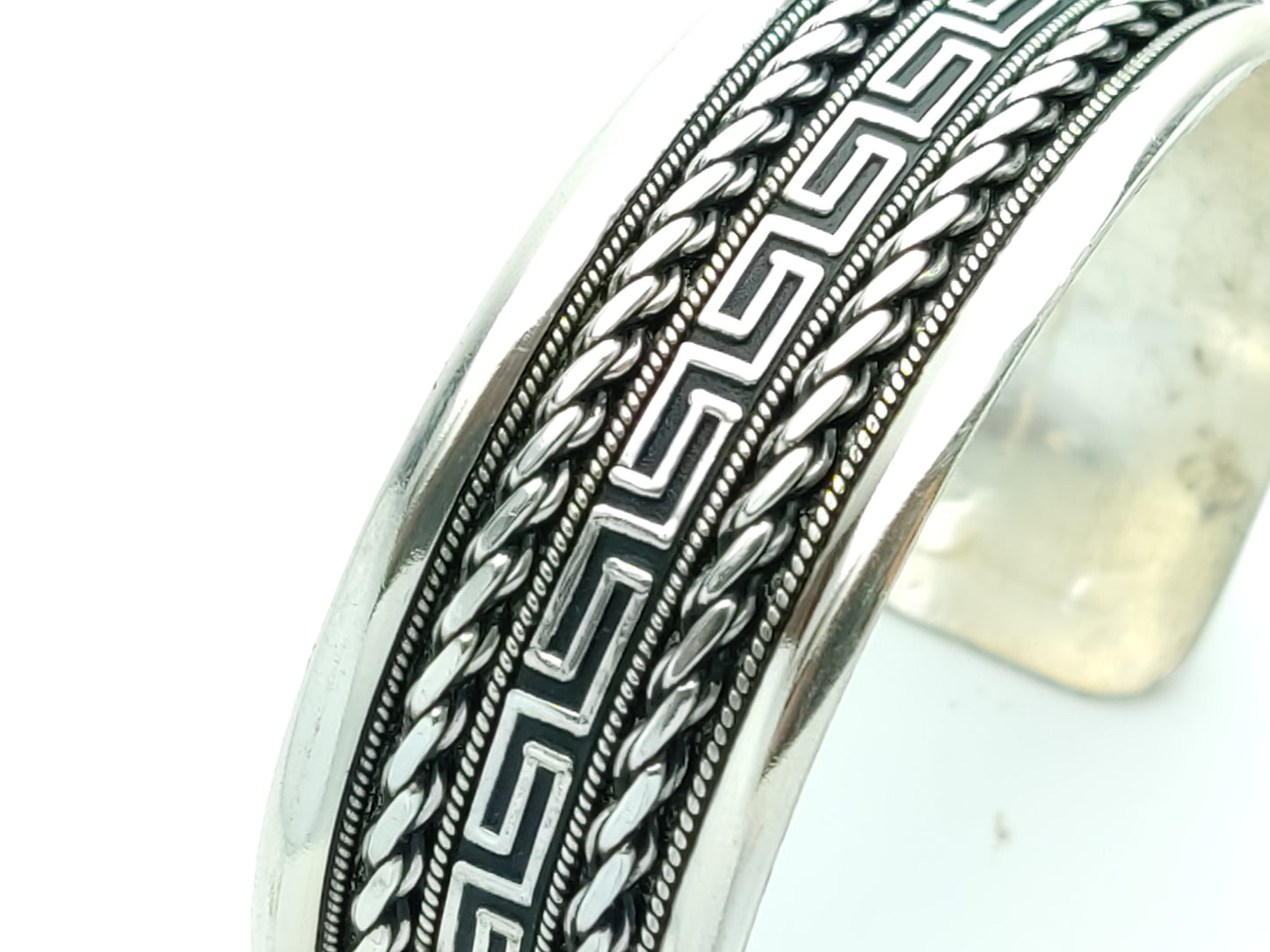 Sterling Silver 925 Greek Key Meander Cuff Unisex Jewelry Bracelet 22mm, Griechischer Silber Armband, Bracelet Bijoux Grecque, Men Women