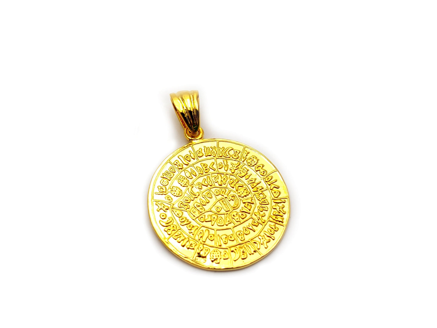 Sterling Silver 925 Minoan Phaistos Disc Gold Plated 22K Pendant 24mm, Greek Jewelry, Griechisches Anhanger Schmuck, Pendetif Grec Argent
