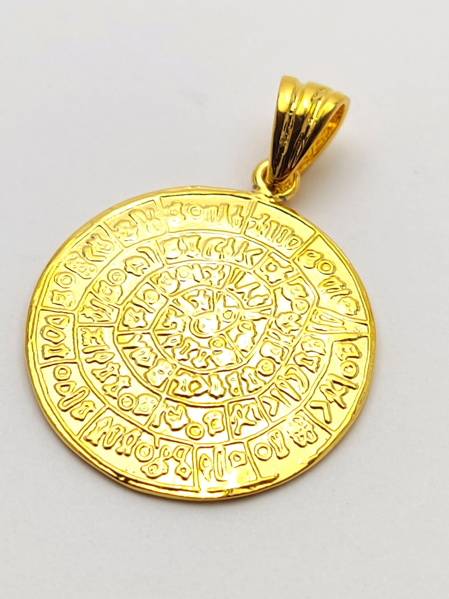 Sterling Silver 925 Minoan Phaistos Disc Gold Plated 22K Pendant 24mm, Greek Jewelry, Griechisches Anhanger Schmuck, Pendetif Grec Argent