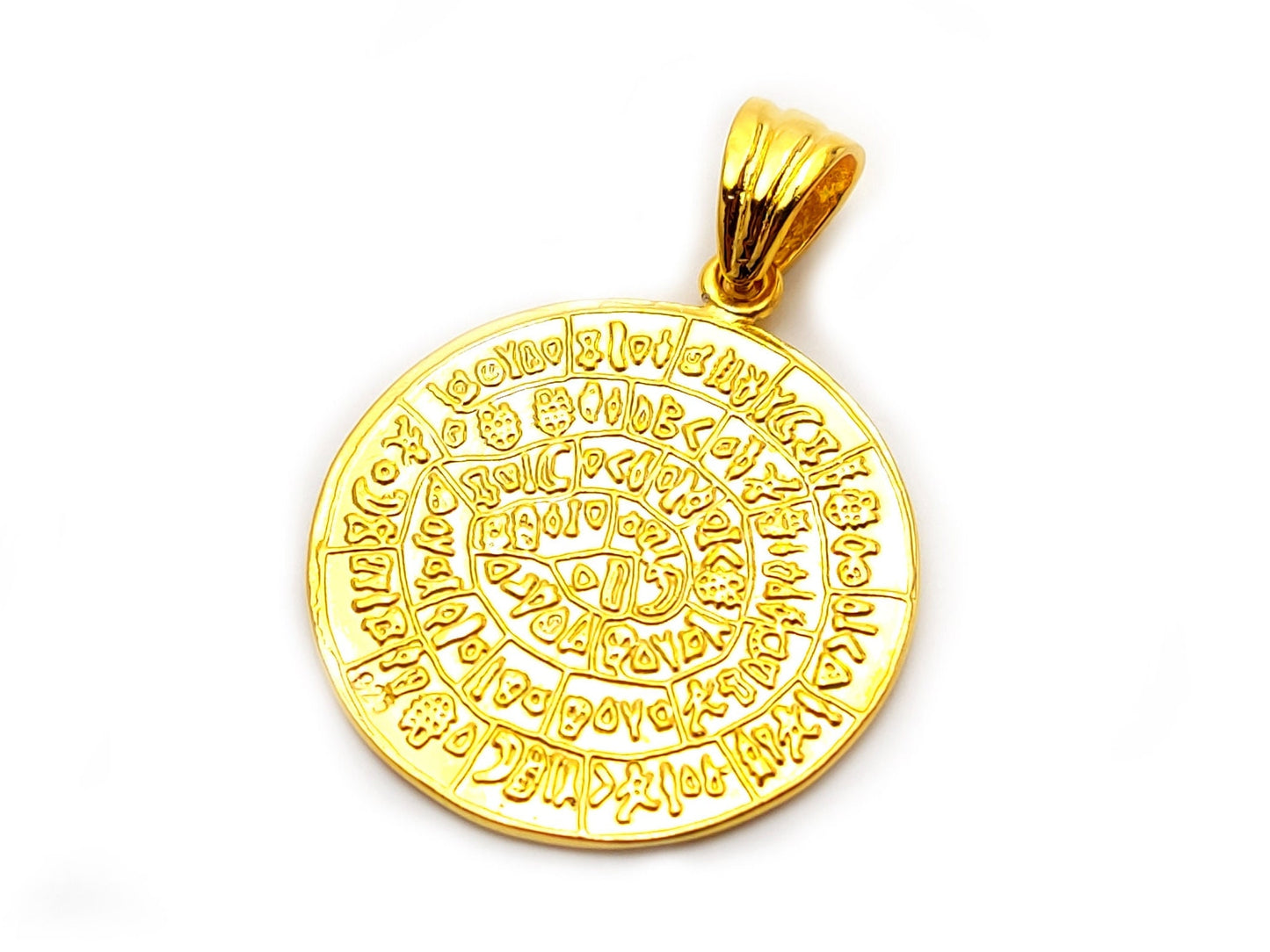 Sterling Silver 925 Minoan Phaistos Disc Gold Plated 22K Pendant 24mm, Greek Jewelry, Griechisches Anhanger Schmuck, Pendetif Grec Argent