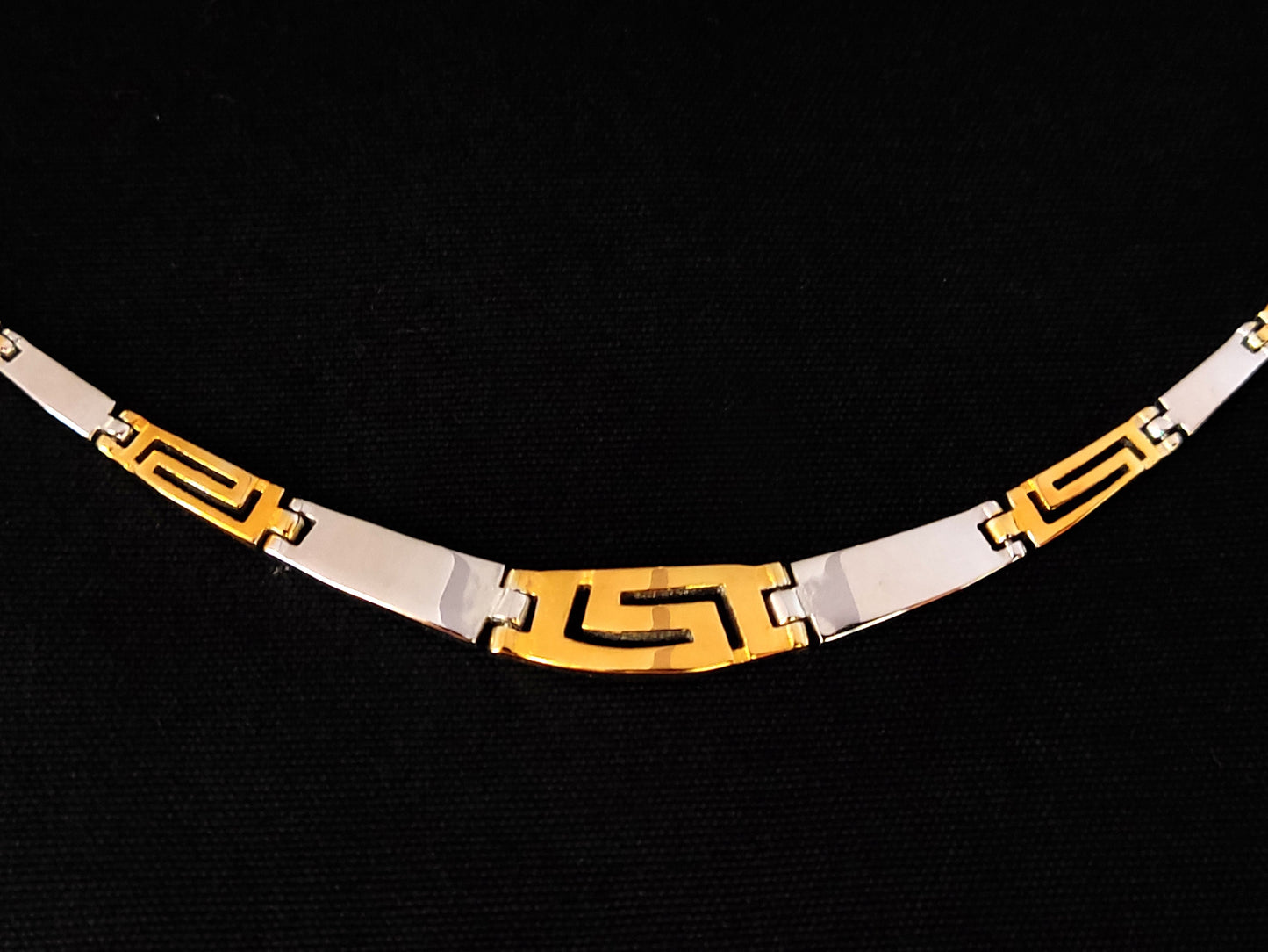 Sterling Silver 925 Bicolor Greek Key Meander Design Gold Plated Gradual Necklace, Griechischer Silber Vergoldet Kette, Greek Jewelry Shop