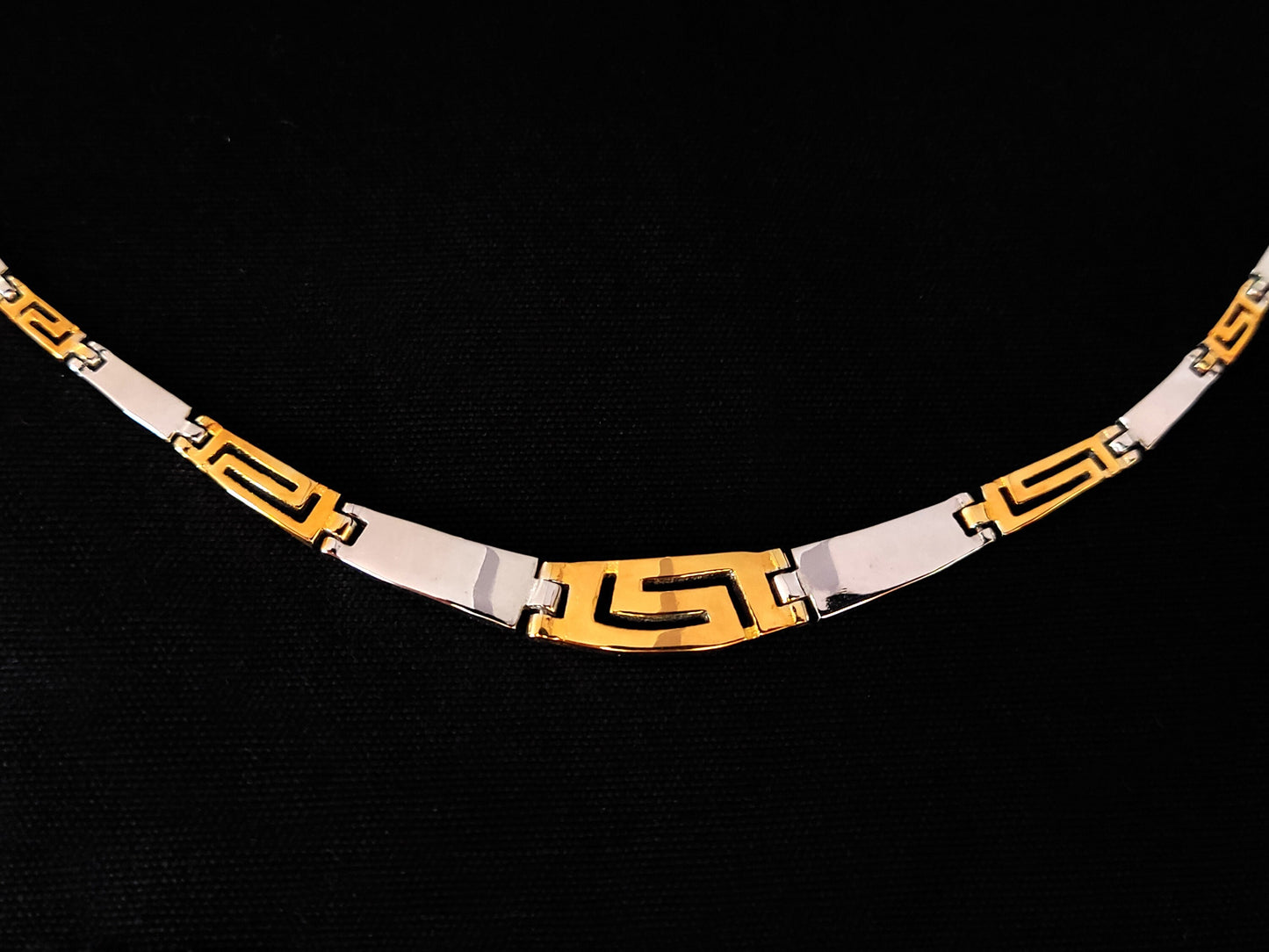 Sterling Silver 925 Bicolor Greek Key Meander Design Gold Plated Gradual Necklace, Griechischer Silber Vergoldet Kette, Greek Jewelry Shop