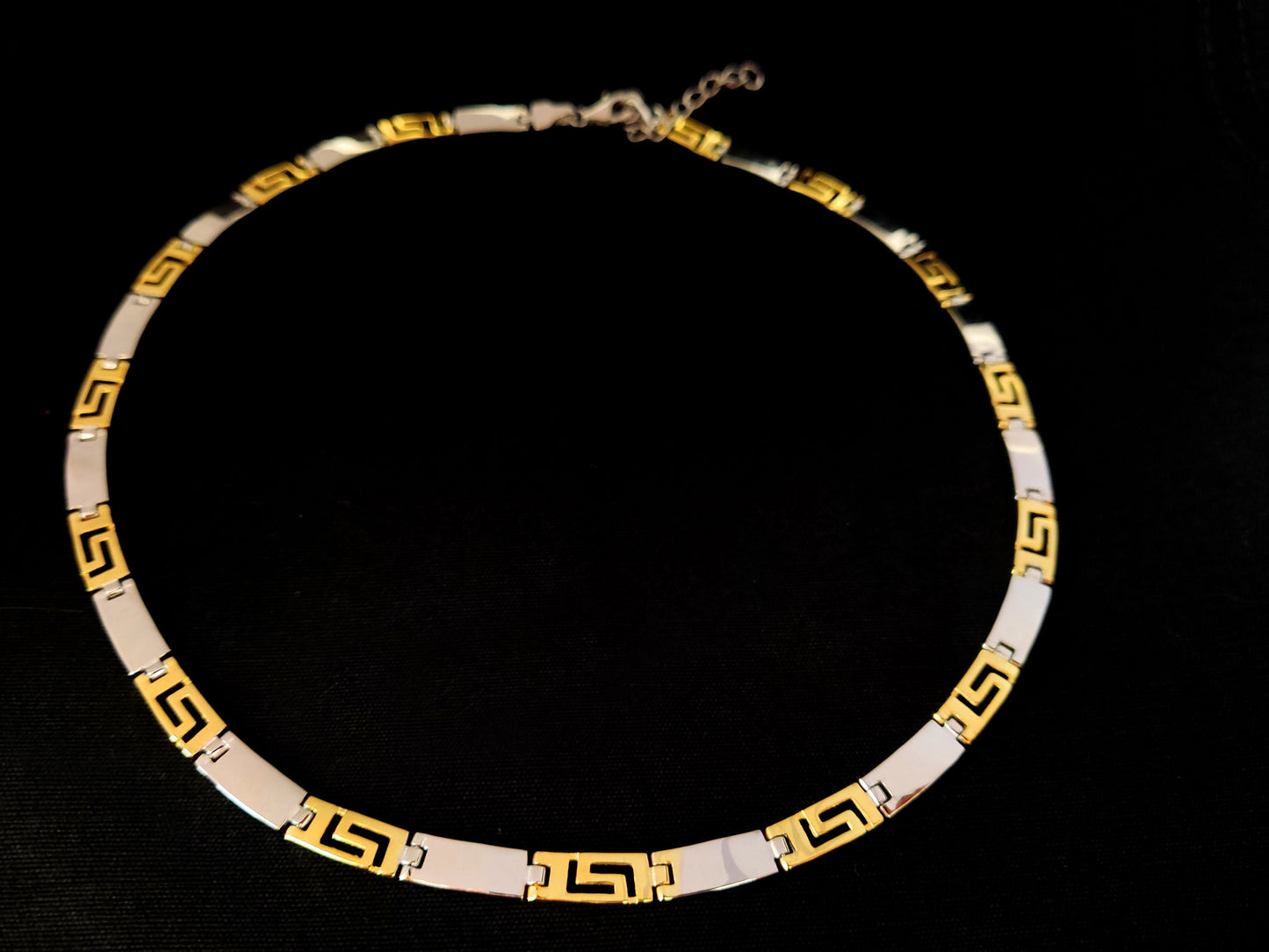 Sterling Silver 925 Bicolor Greek Key Meander Design Gold Plated Modern Necklace, Griechischer Silber Vergoldet Kette, Greek Jewelry Shop
