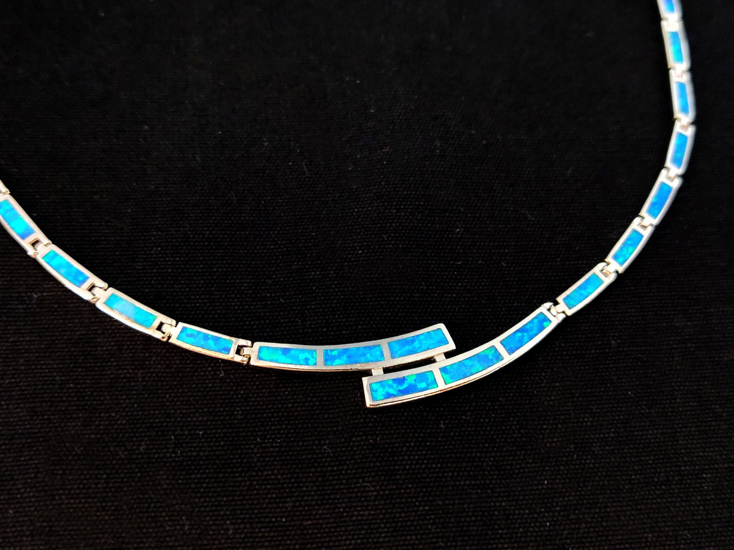 Sterling Silver 925 Fire Rainbow Blue Opal Modern Design Greek Necklace ,Griechischer Opal Silber Kette, Bijoux Grecque, Greek Jewelry