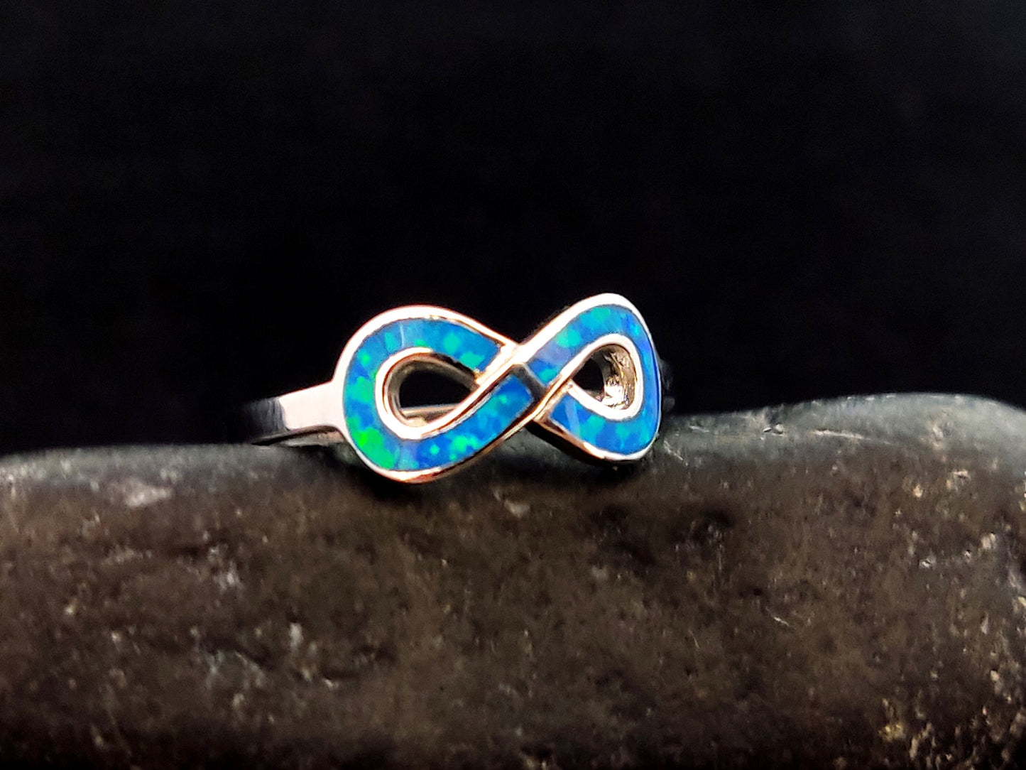 Sterling Silver 925 Blue Opal Infinity Silver Ring