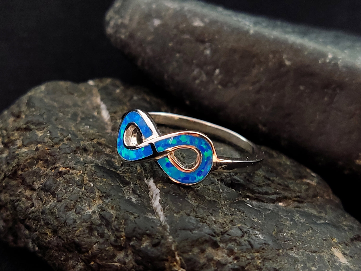Sterling Silver 925 Blue Opal Infinity Silver Ring