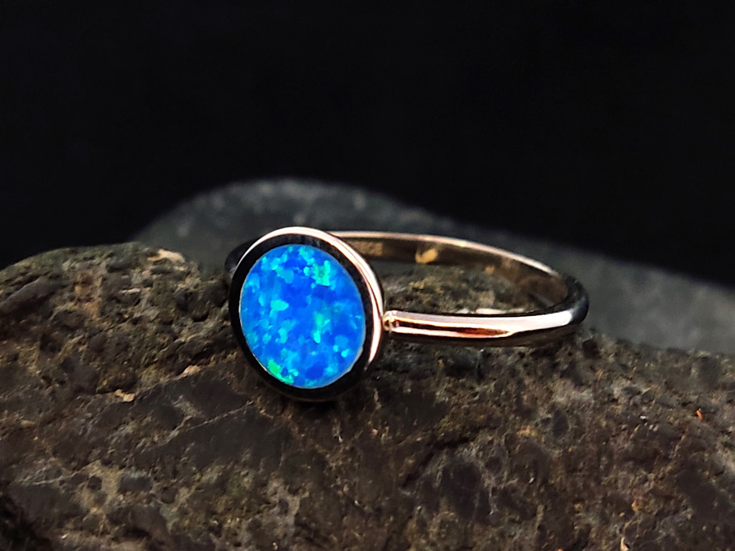Sterling Silver 925 Ocean Blue Opal Round Stone Ring 10mm, Griechischer Silber Schmuck, Bijoux De Grece, Opal Rings, Opal Stone