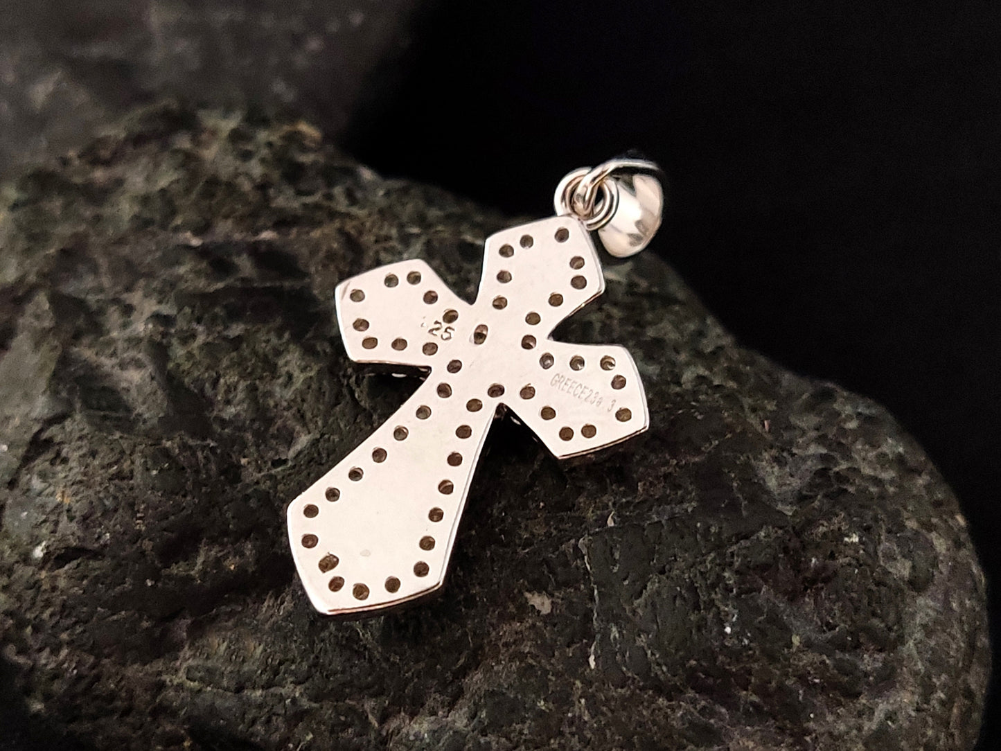 Sterling Silver 925 Greek Cross 17x24mm Opal Crystal Cross, Fire Opal Silver Pendant, Griechischer Blau Opal Kreuz ,Grece Grecque Croix