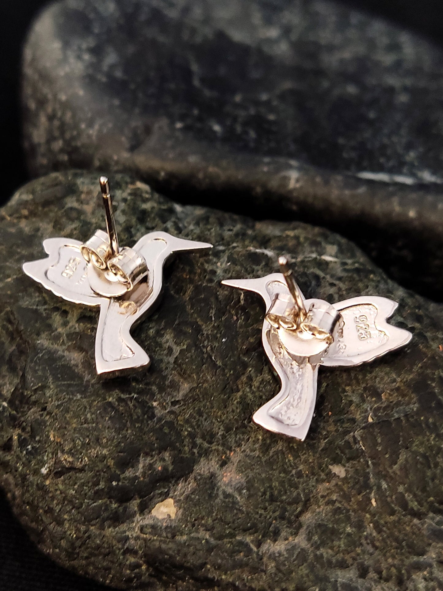 Sterling Silver 925 Blue Opal Humming Colibri Love Bird Earrings 17x15mm , Opal Stud Earrings, Greek Women Jewelry, Griechische Ohrringe