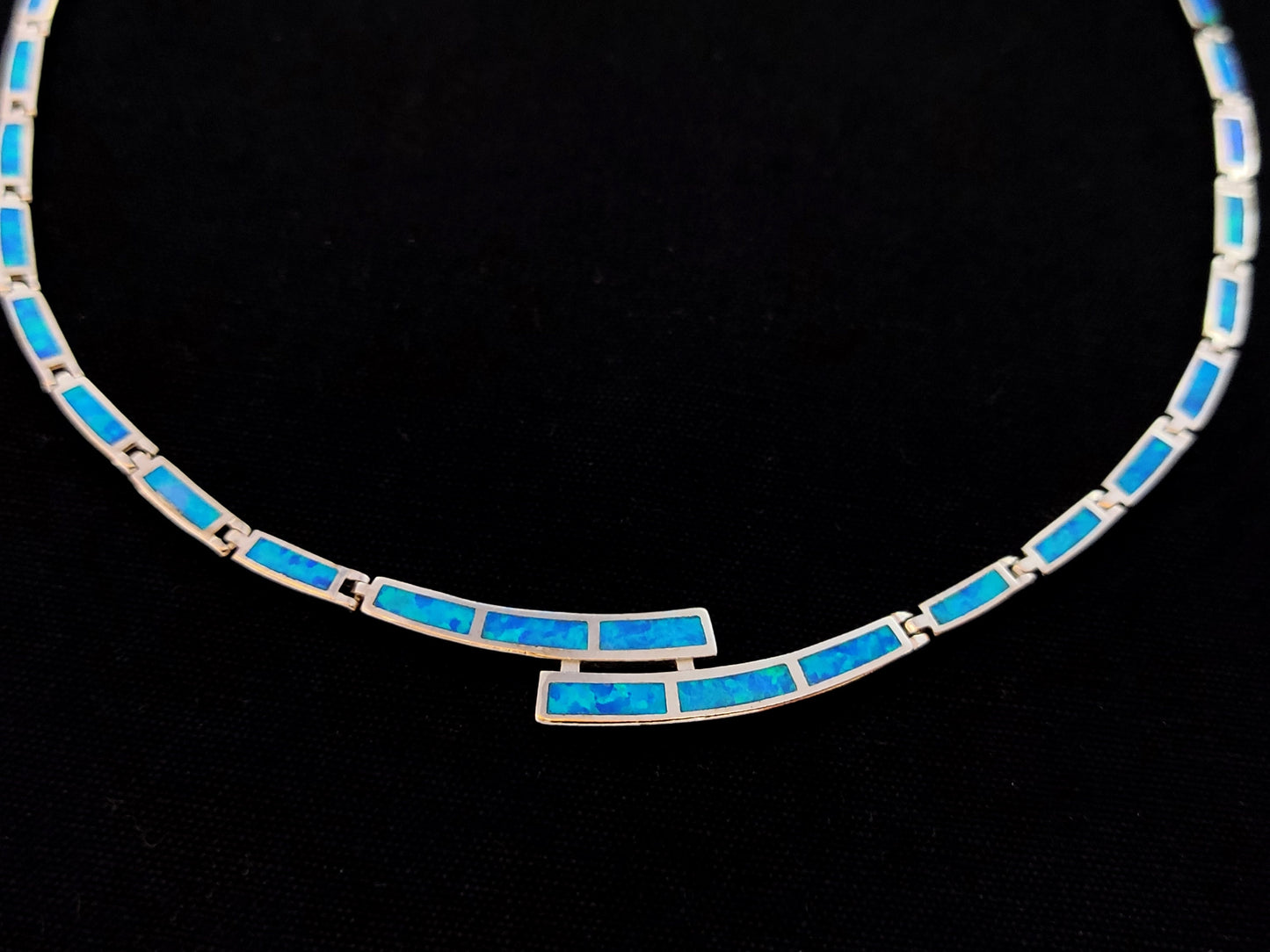 Sterling Silver 925 Fire Rainbow Blue Opal Modern Design Greek Necklace ,Griechischer Opal Silber Kette, Bijoux Grecque, Greek Jewelry