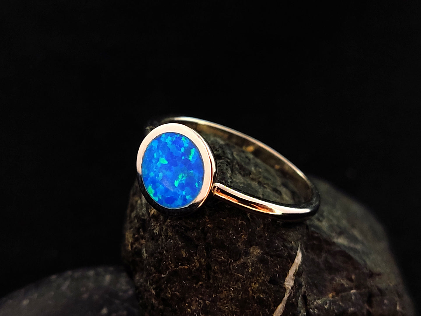 Sterling Silver 925 Ocean Blue Opal Round Stone Ring 10mm, Griechischer Silber Schmuck, Bijoux De Grece, Opal Rings, Opal Stone