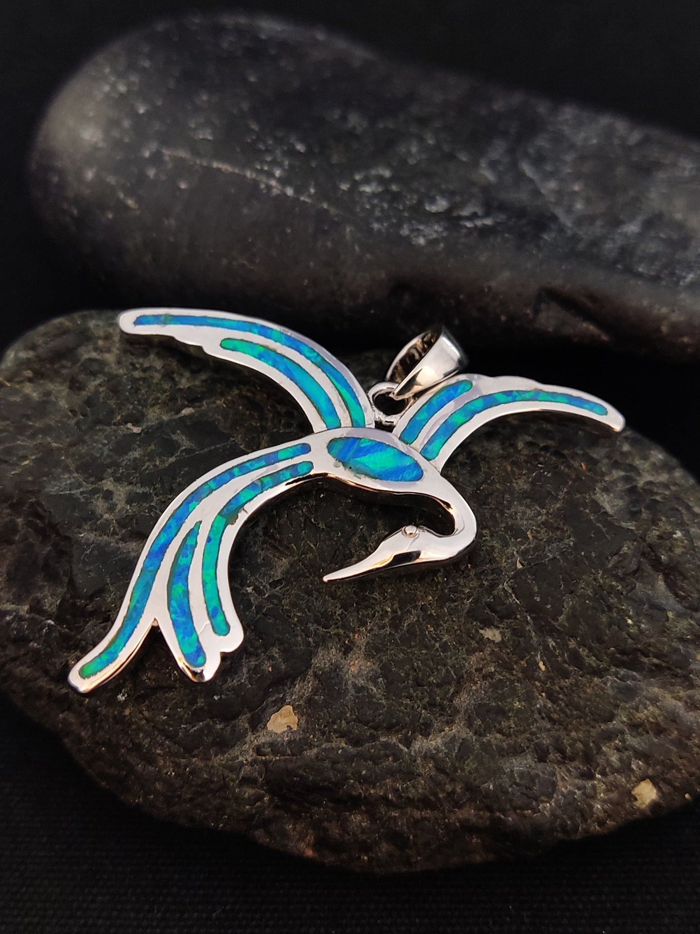 Sterling Silver 925 Blue Opal Phoenix Mythical Bird Greek Pendant 37x30mm, Opal Stones, Greek Jewelry, Griechisches Opal Anhanger, Mythology