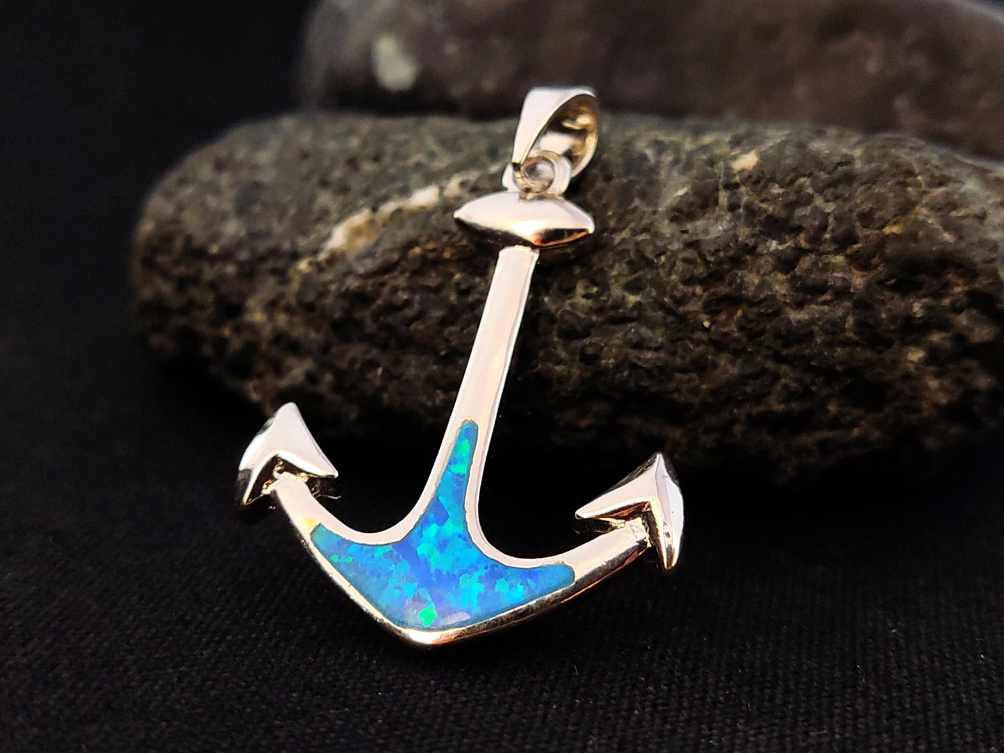Sterling Silver 925 Blue Opal Anchor Greek Sea Navy Pendant 30x23mm, Opal Stones, Greek Jewelry, Griechisches Opal Anhanger, Minoan Grec