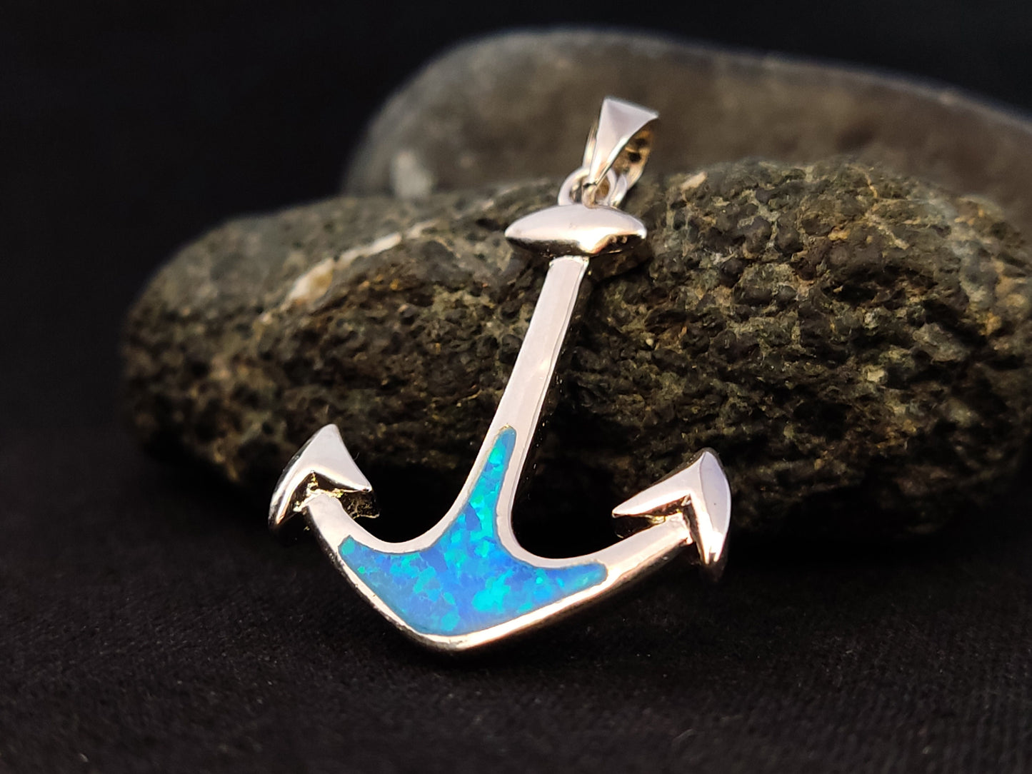 Sterling Silver 925 Blue Opal Anchor Greek Sea Navy Pendant 30x23mm, Opal Stones, Greek Jewelry, Griechisches Opal Anhanger, Minoan Grec