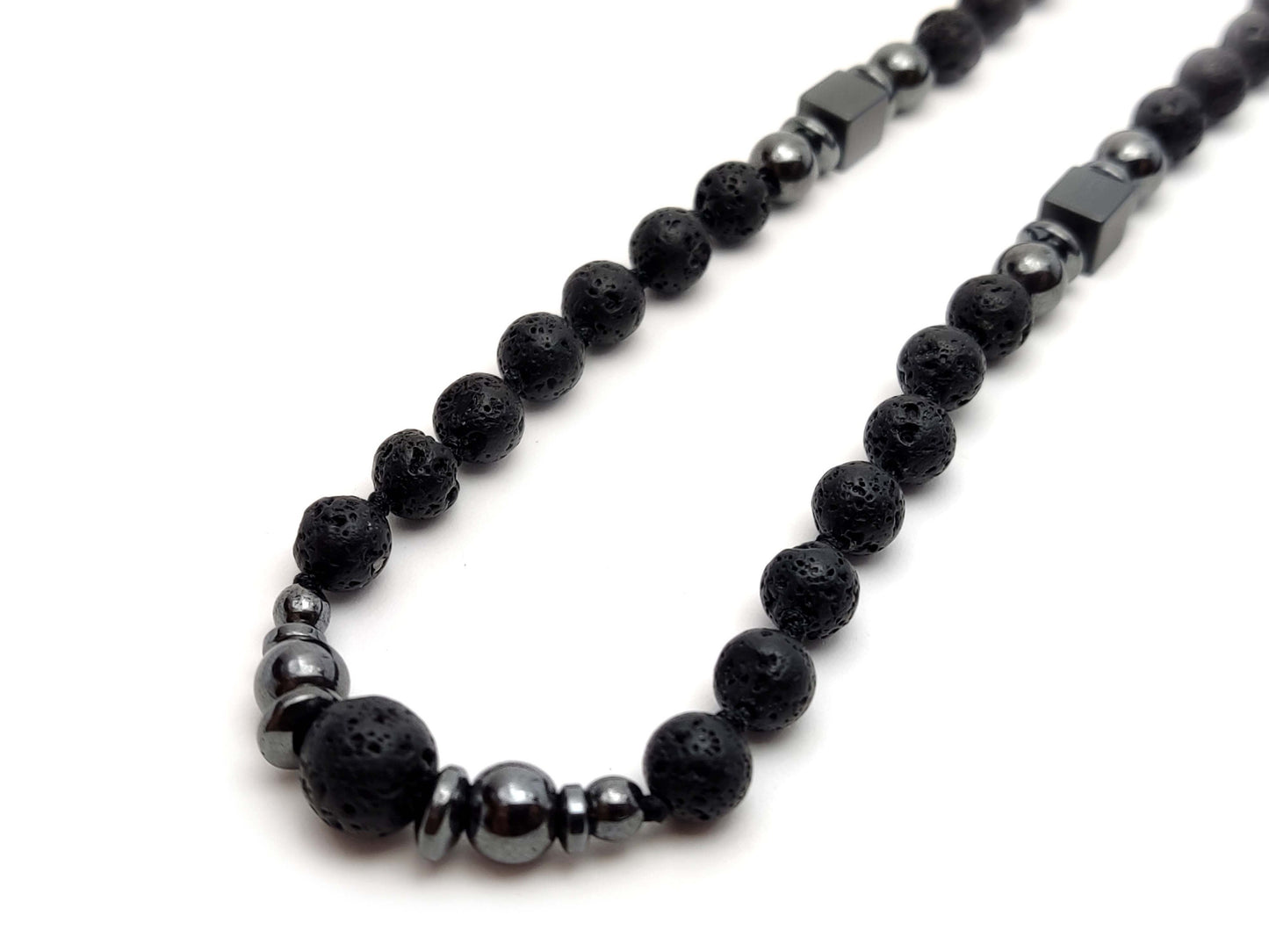 Long Lava Stones Greek Necklace 75cm - 29.2inch, Men Women Black Volcanic Stones Hematite Necklace, Mens Gift Necklace , Santorini Jewelry