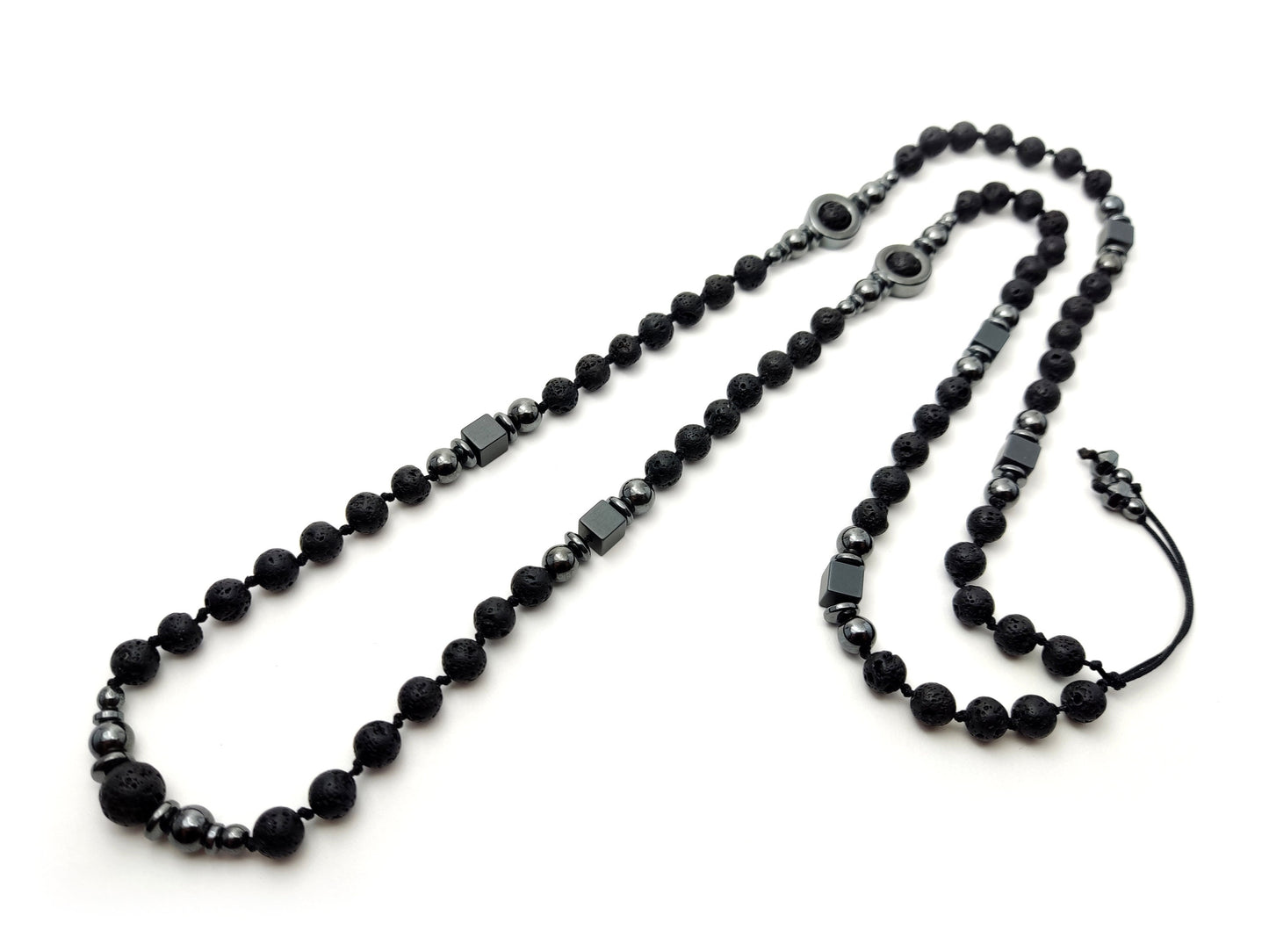 Long Lava Stones Greek Necklace 75cm - 29.2inch, Men Women Black Volcanic Stones Hematite Necklace, Mens Gift Necklace , Santorini Jewelry