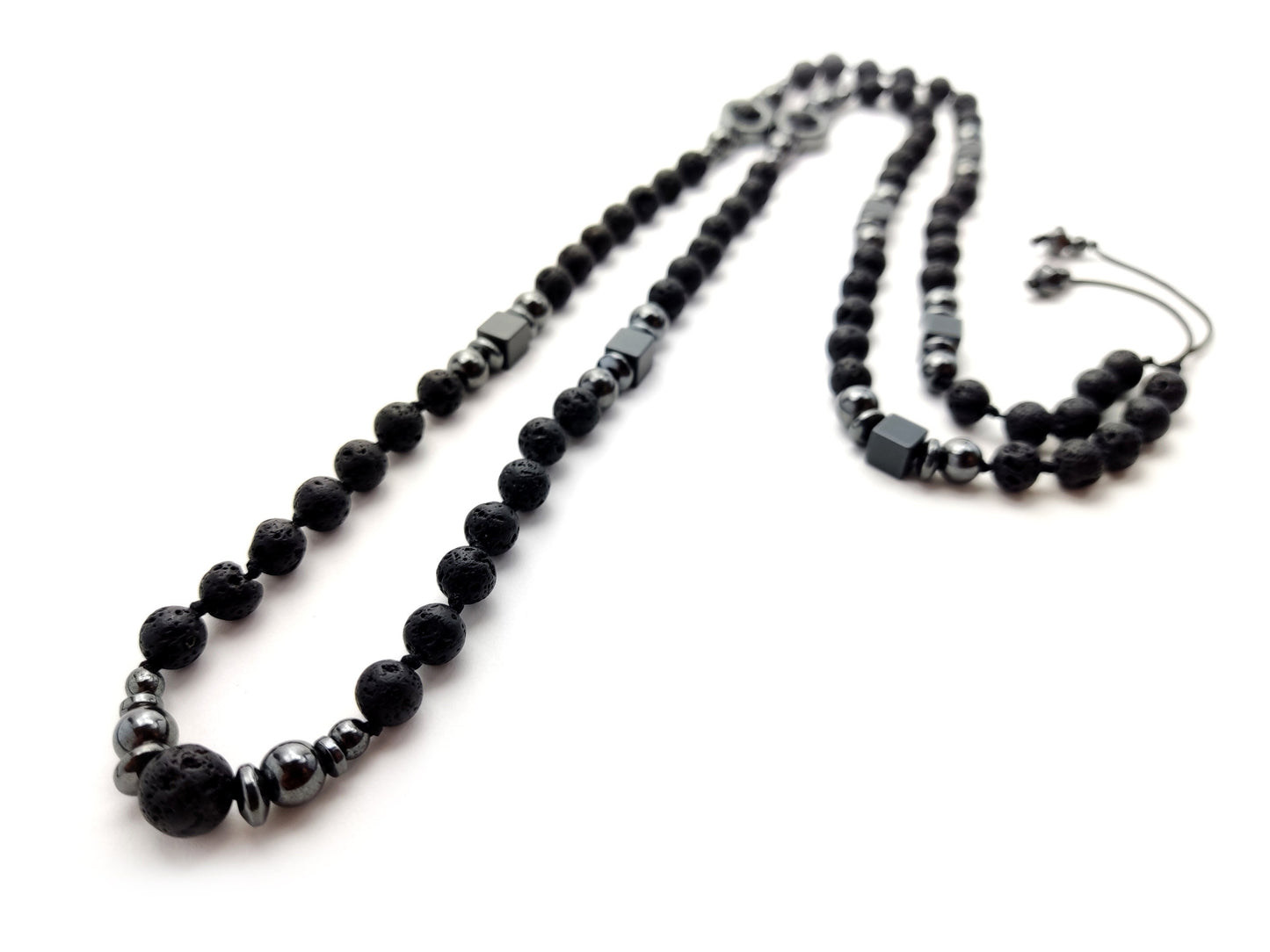Long Lava Stones Greek Necklace 75cm - 29.2inch, Men Women Black Volcanic Stones Hematite Necklace, Mens Gift Necklace , Santorini Jewelry
