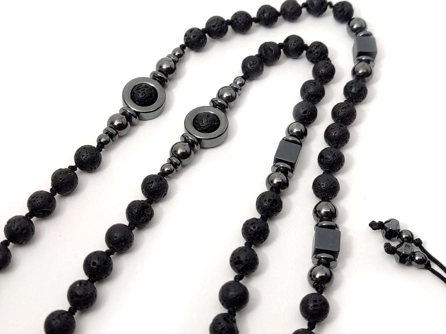 Long Lava Stones Greek Necklace 75cm - 29.2inch, Men Women Black Volcanic Stones Hematite Necklace, Mens Gift Necklace , Santorini Jewelry