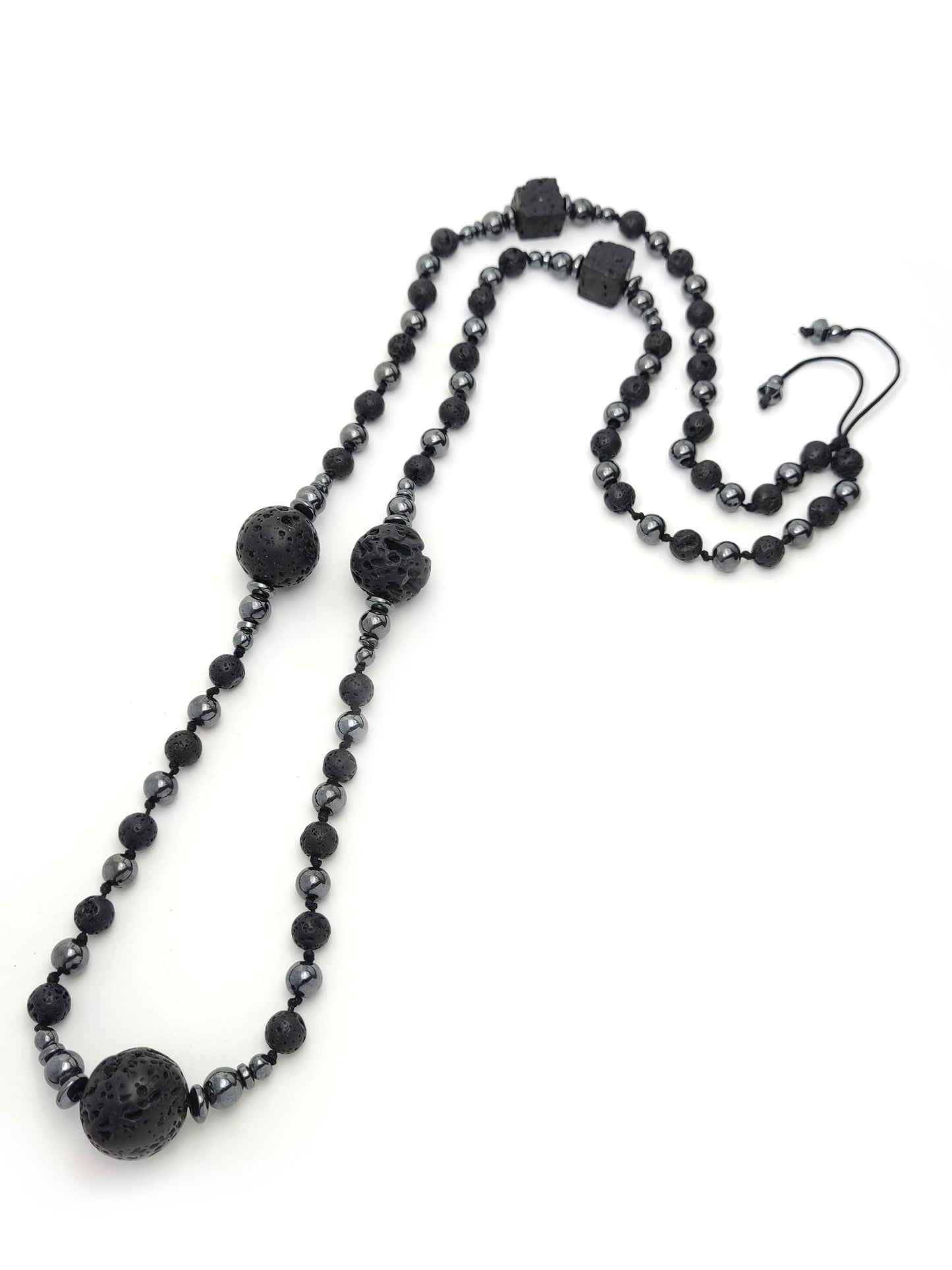 Long Lava Stones Greek Necklace 70cm - 27.3inch, Men Women Black Volcanic Cube Stones Hematite Necklace, Mens Gift Necklace , Greek Jewelry
